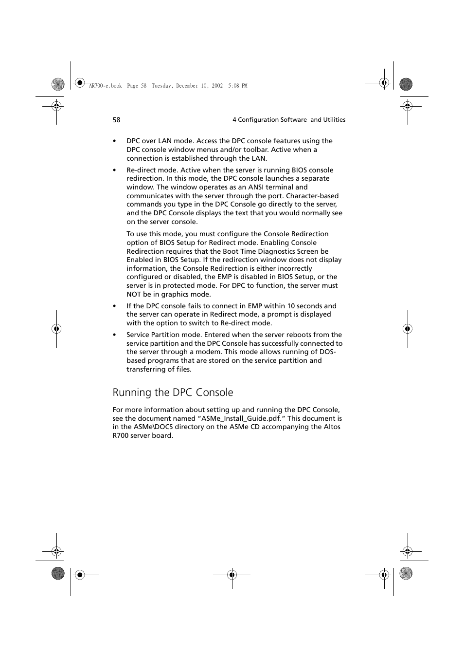 Running the dpc console | Acer Altos R701 User Manual | Page 68 / 135