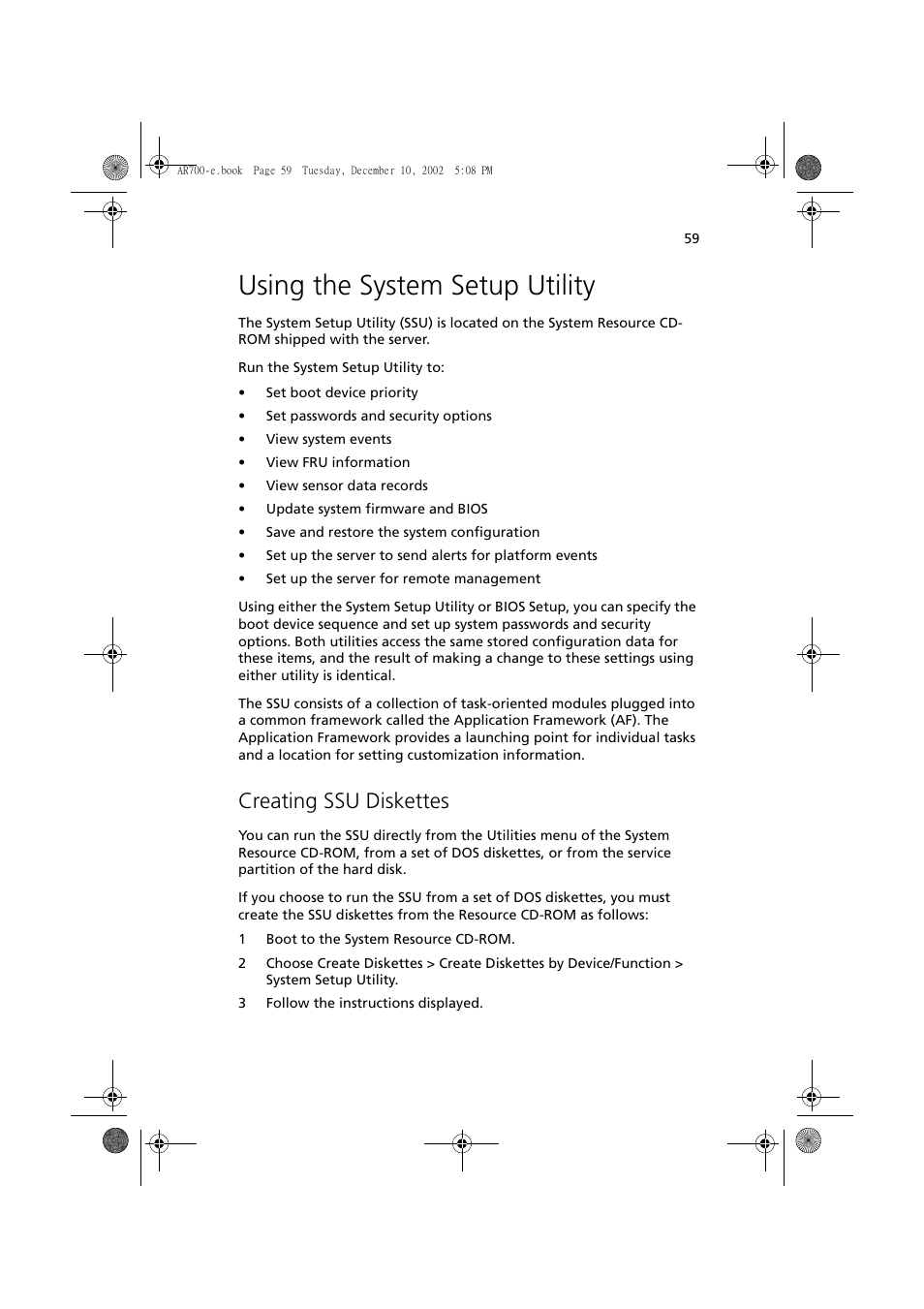 Using the system setup utility, Creating ssu diskettes | Acer Altos R701 User Manual | Page 69 / 135