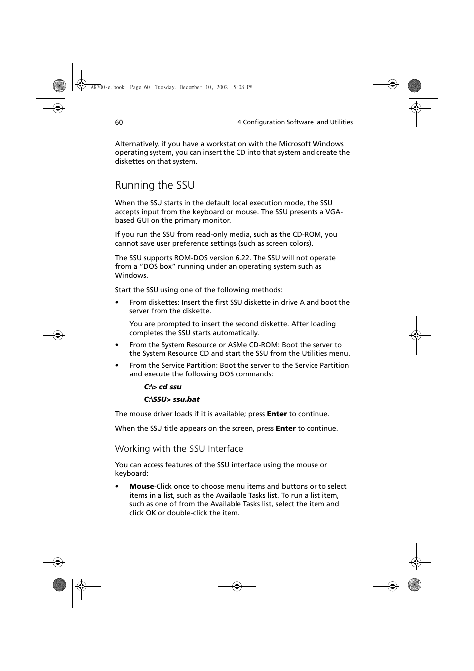 Running the ssu, Working with the ssu interface | Acer Altos R701 User Manual | Page 70 / 135