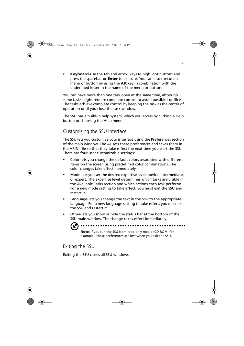Customizing the ssu interface, Exiting the ssu | Acer Altos R701 User Manual | Page 71 / 135