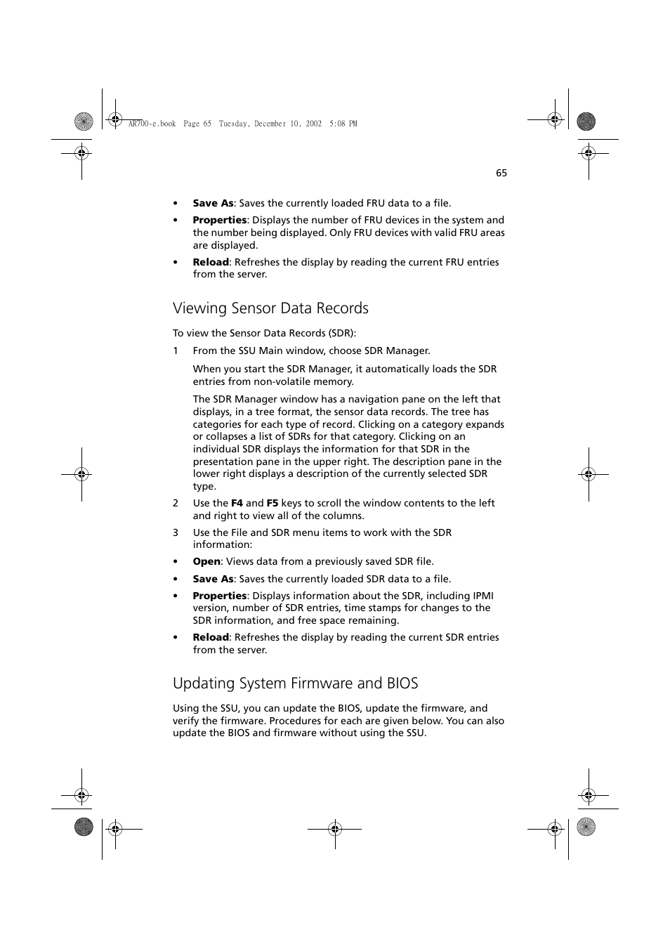 Viewing sensor data records, Updating system firmware and bios | Acer Altos R701 User Manual | Page 75 / 135