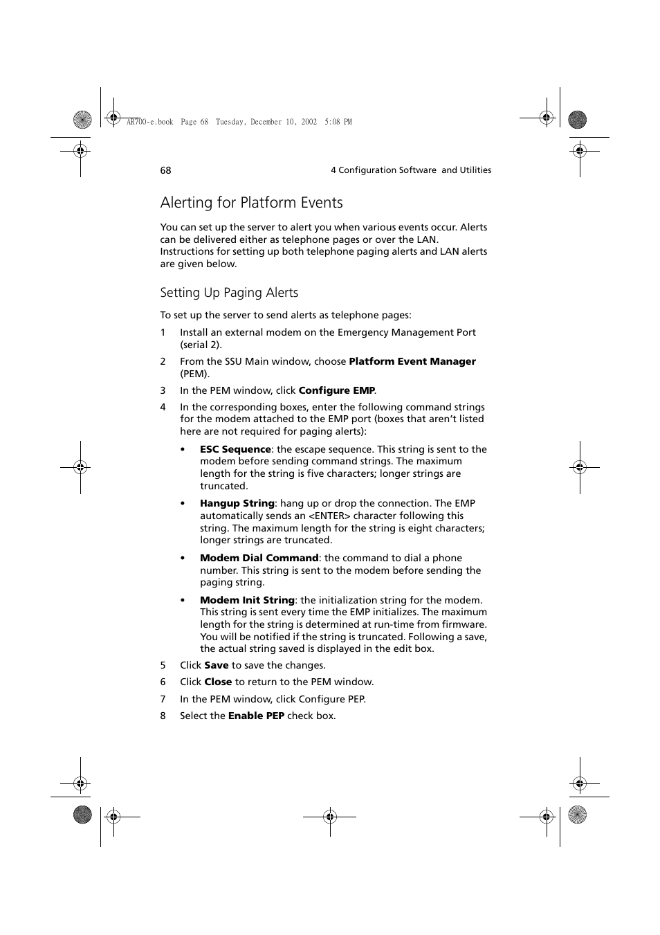 Alerting for platform events, Setting up paging alerts | Acer Altos R701 User Manual | Page 78 / 135