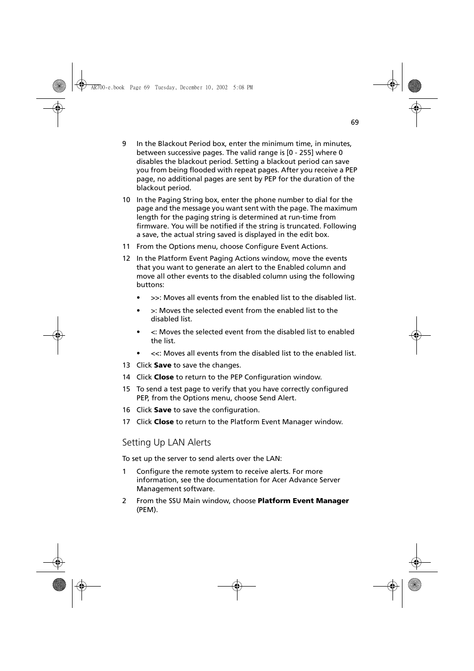 Setting up lan alerts | Acer Altos R701 User Manual | Page 79 / 135