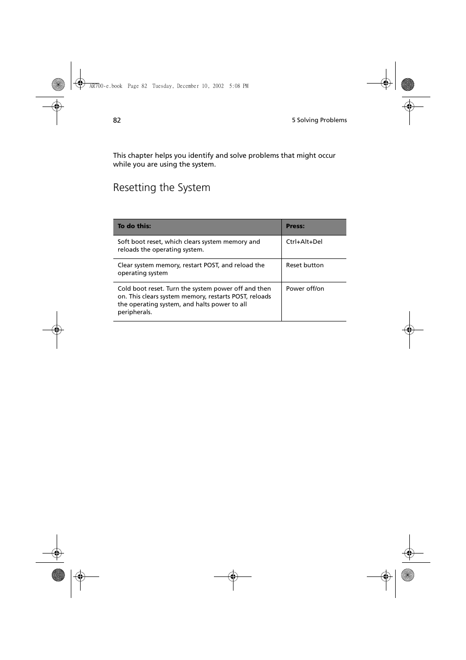 Resetting the system | Acer Altos R701 User Manual | Page 92 / 135