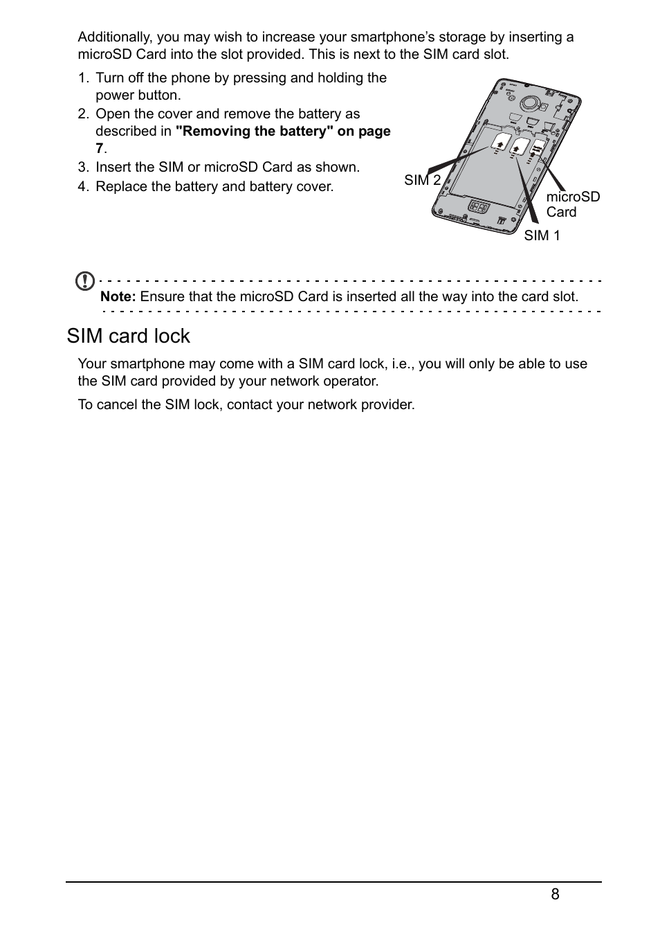 Sim card lock | Acer S510 User Manual | Page 8 / 69