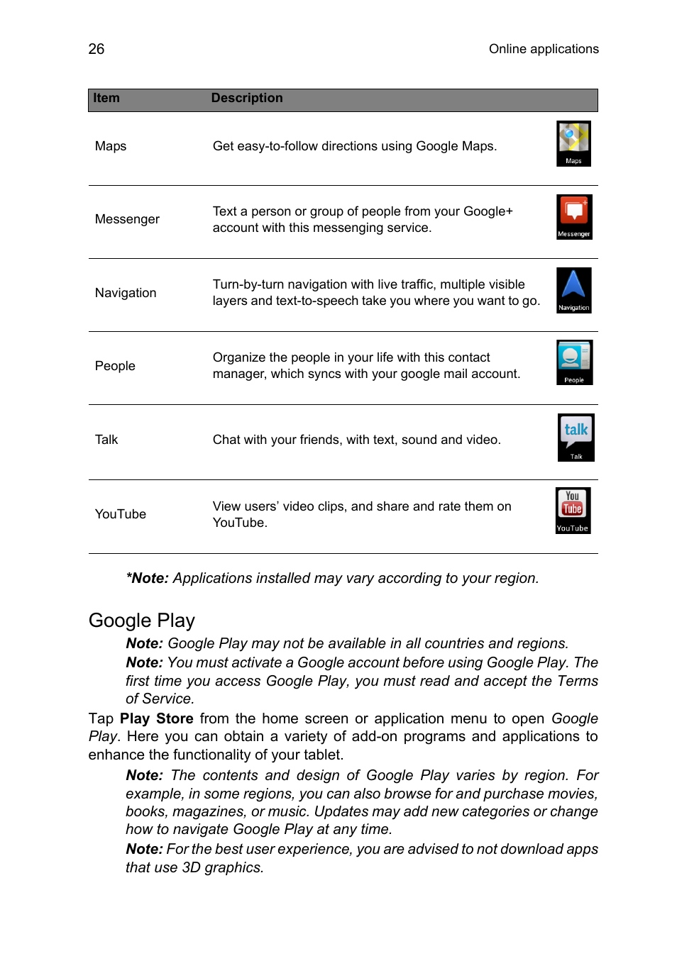 Google play | Acer A3-A11 User Manual | Page 26 / 53