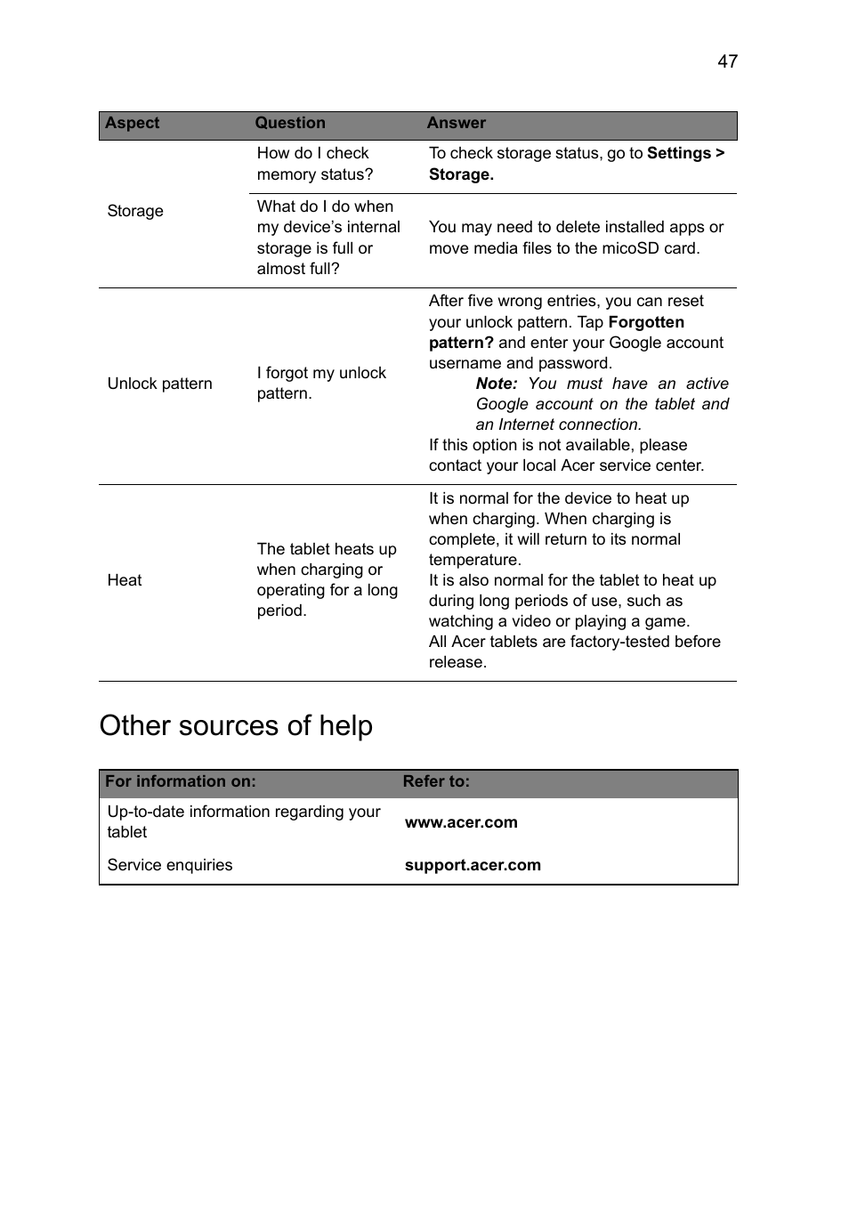 Other sources of help | Acer A3-A11 User Manual | Page 47 / 53