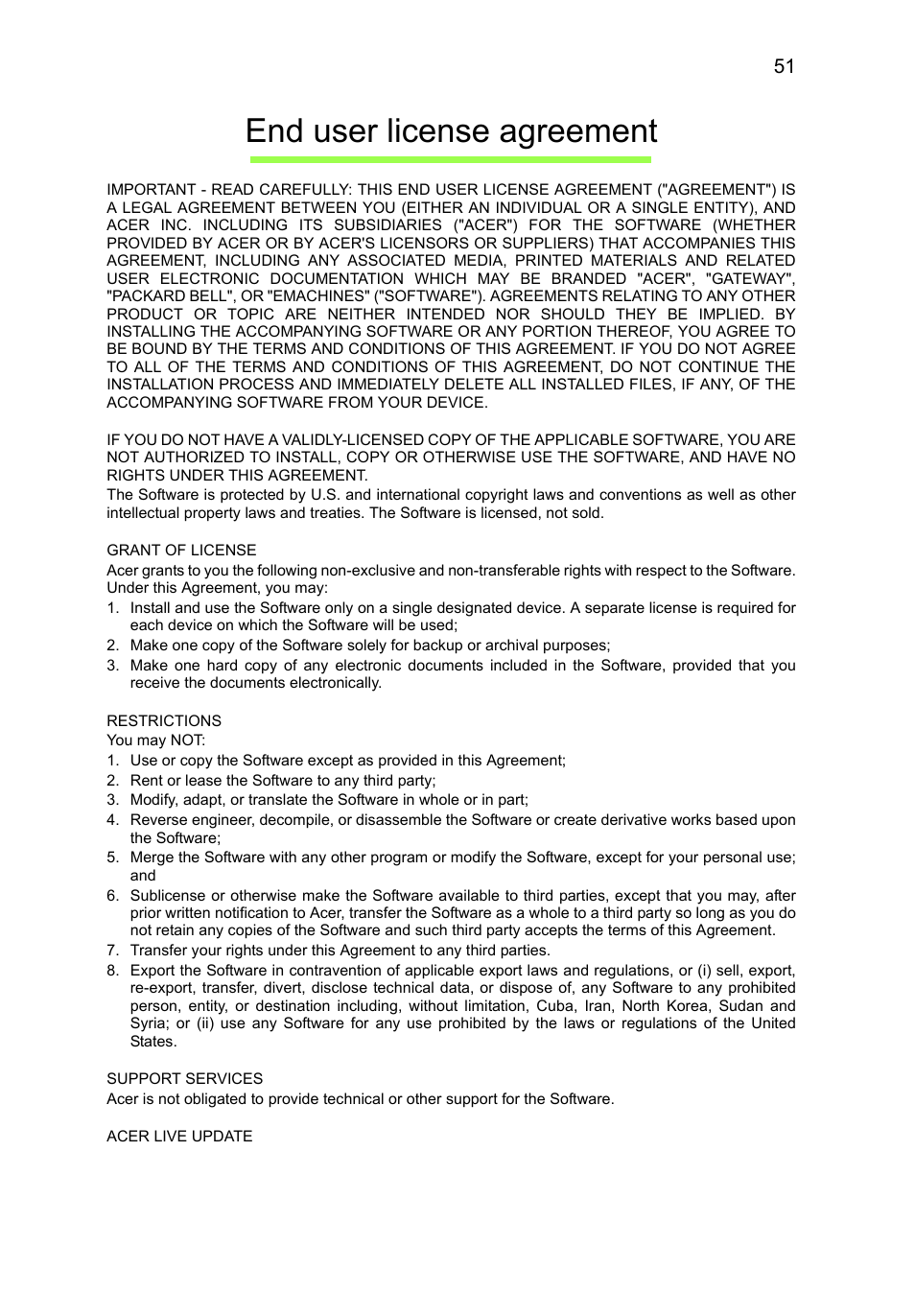 End user license agreement | Acer A3-A11 User Manual | Page 51 / 53