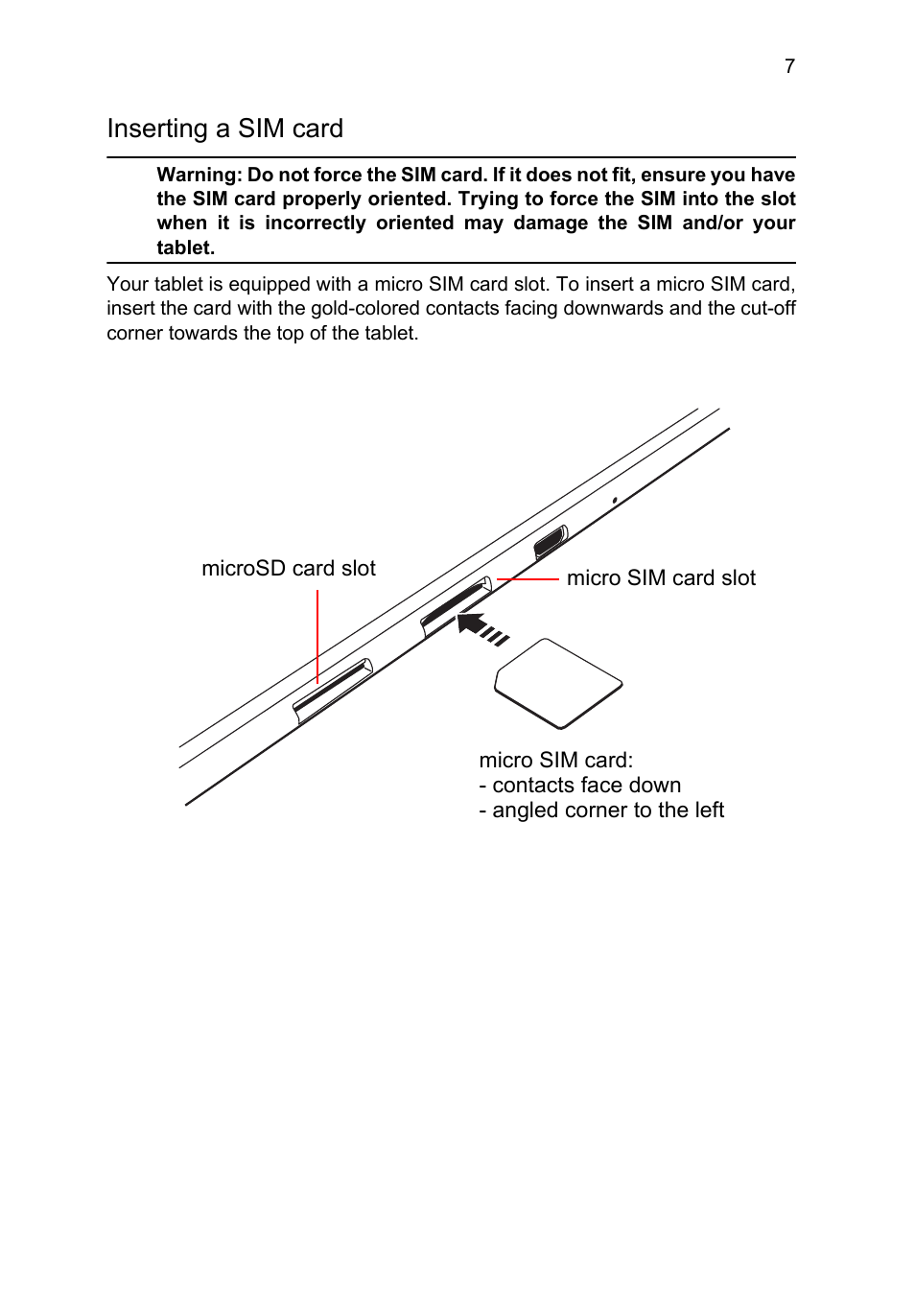 Inserting a sim card | Acer A3-A11 User Manual | Page 7 / 53