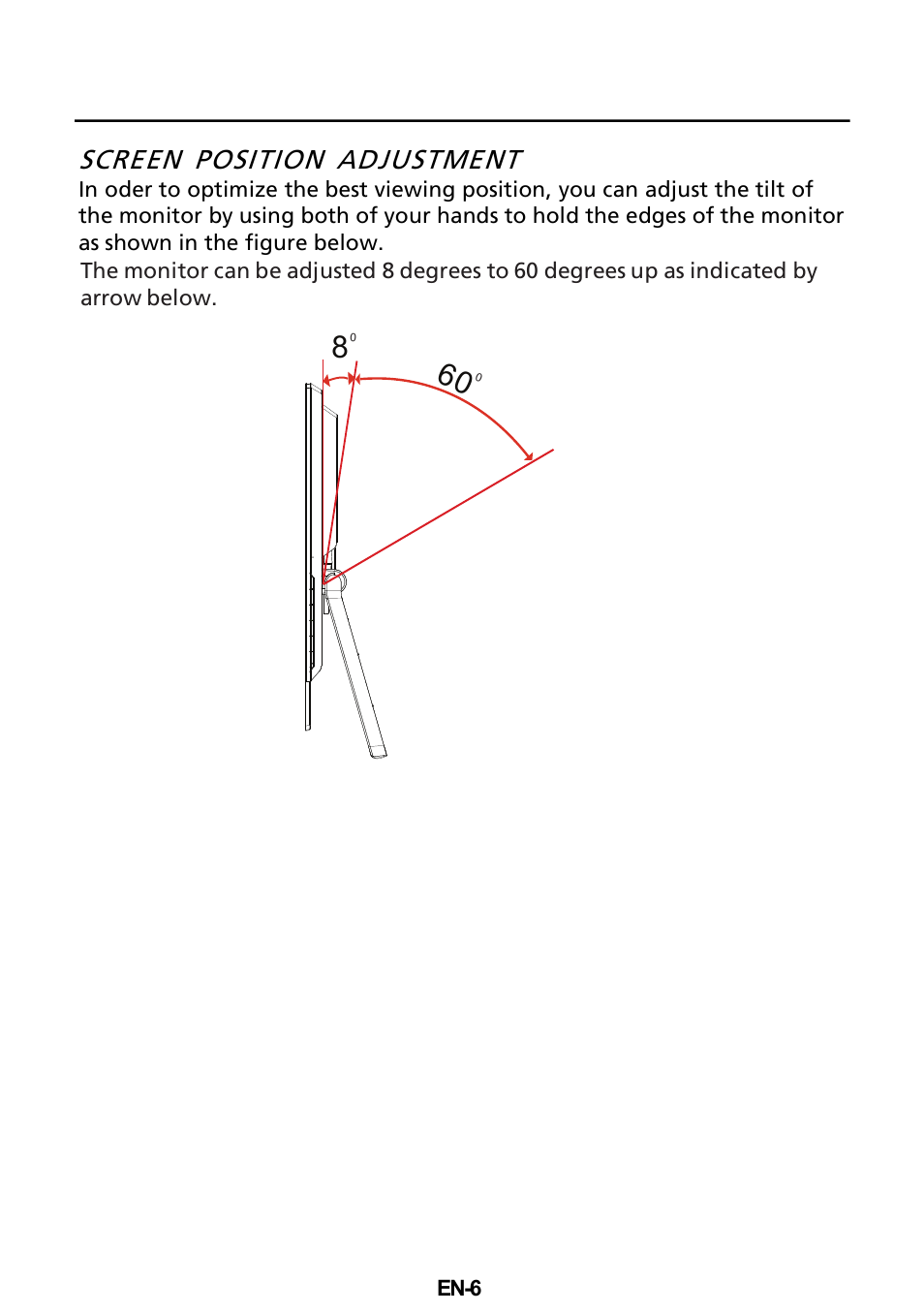 Screen position adjustment | Acer T232HL User Manual | Page 7 / 23