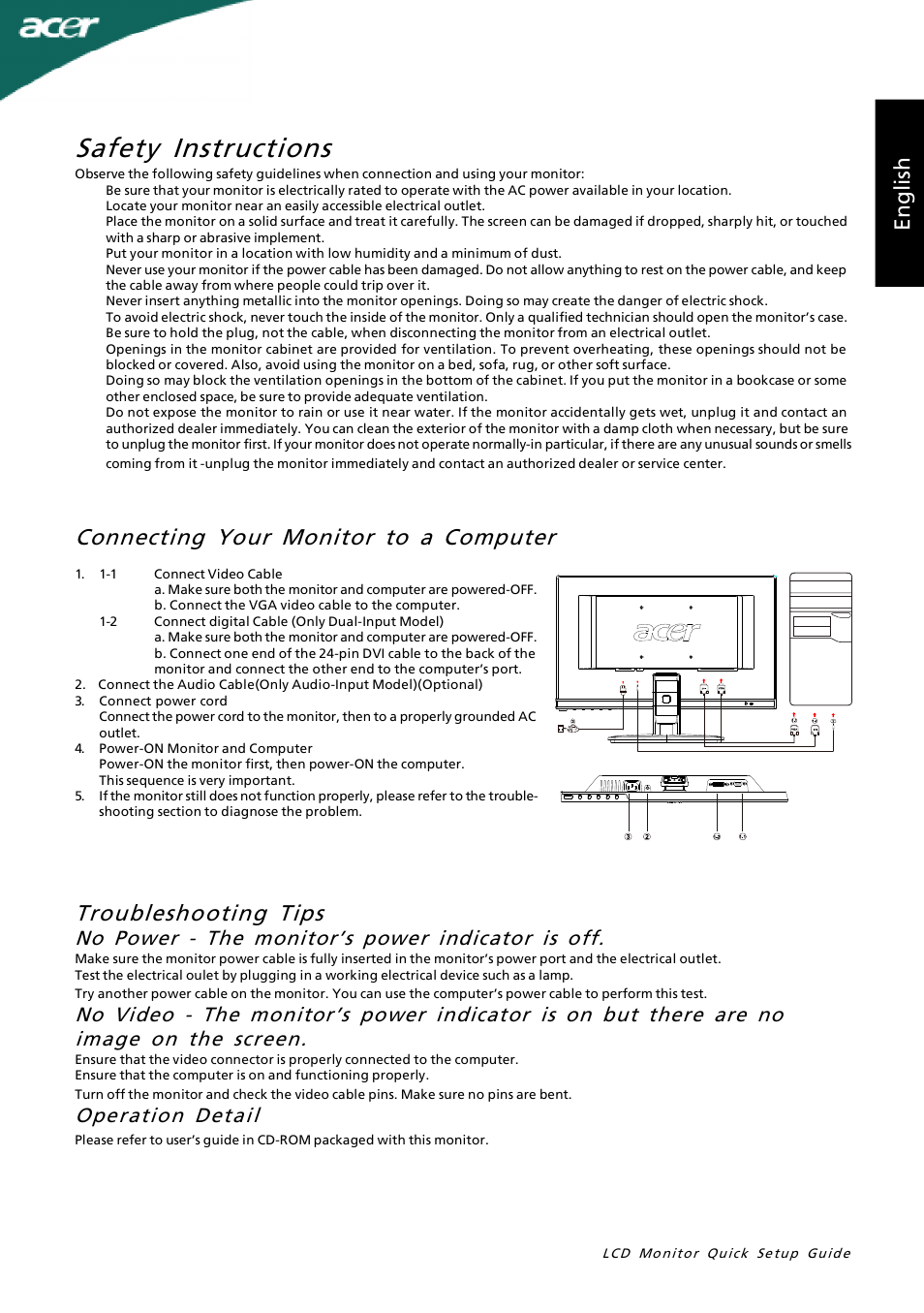 Acer A181HL User Manual | 2 pages