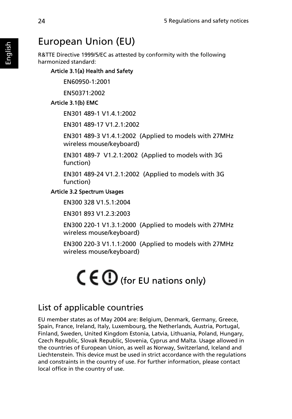 European union (eu), List of applicable countries | Acer Veriton M265 User Manual | Page 34 / 38