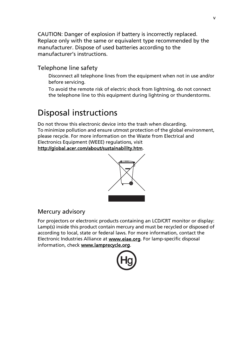 Disposal instructions | Acer Veriton M265 User Manual | Page 5 / 38