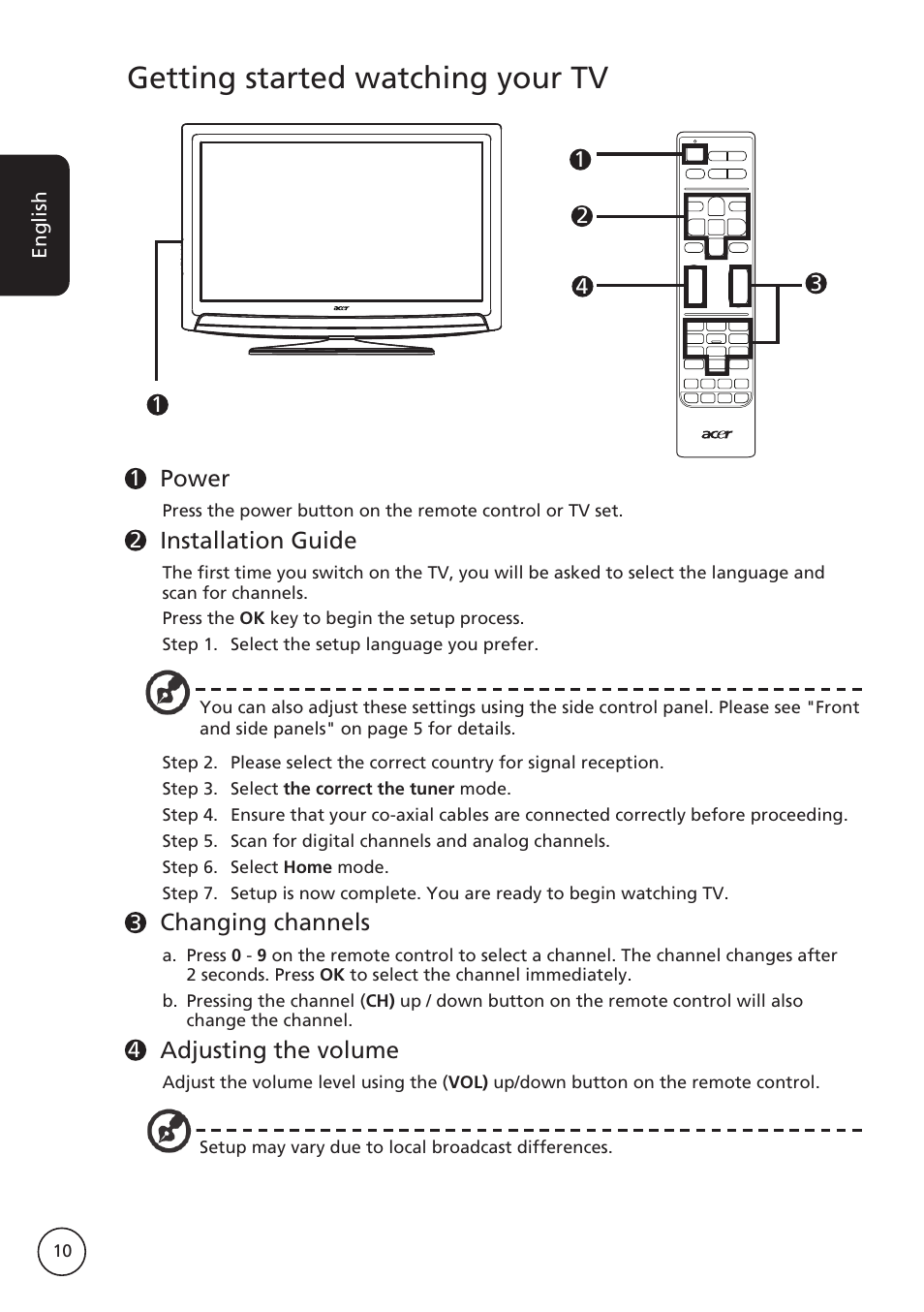 Getting started watching your tv | Acer AT2617MF User Manual | Page 10 / 36