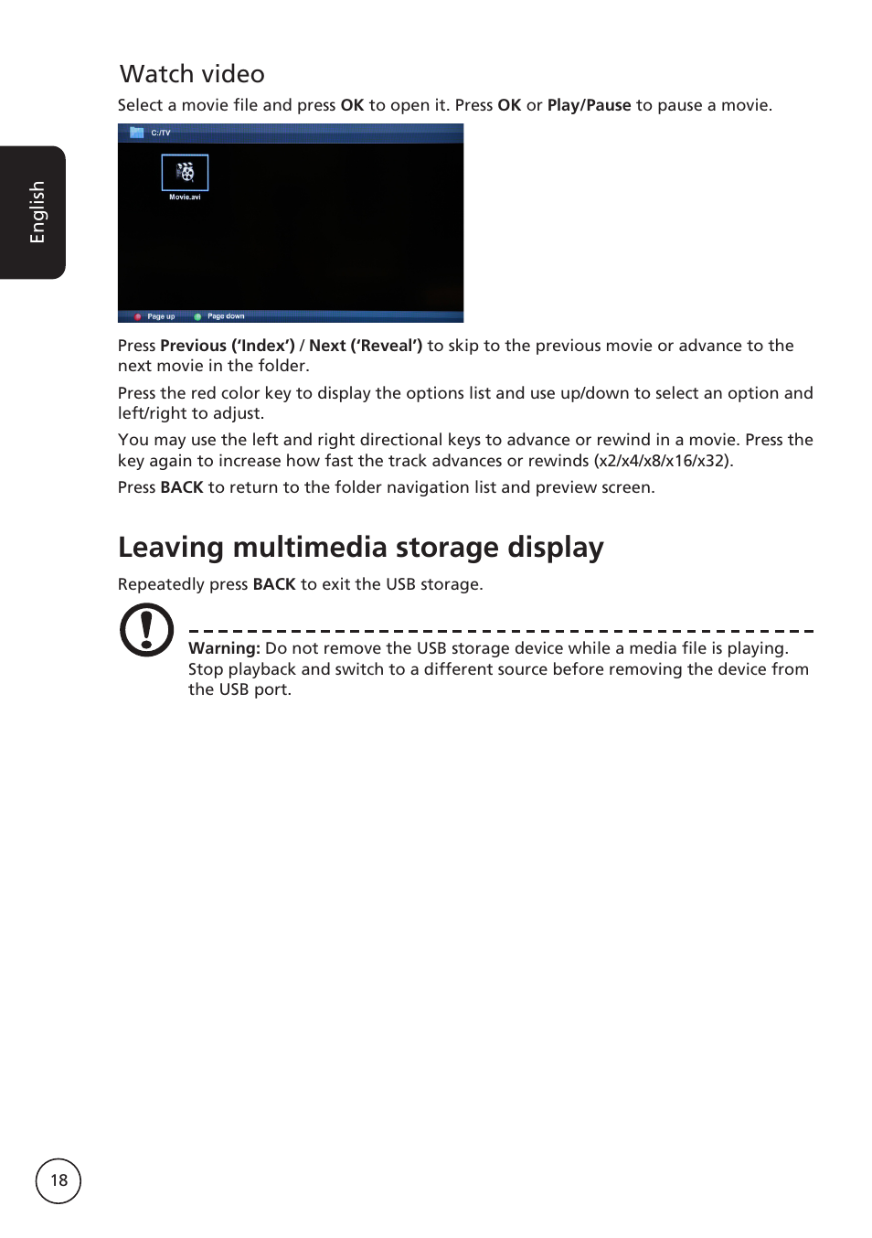 Leaving multimedia storage display, Watch video | Acer AT2617MF User Manual | Page 18 / 36