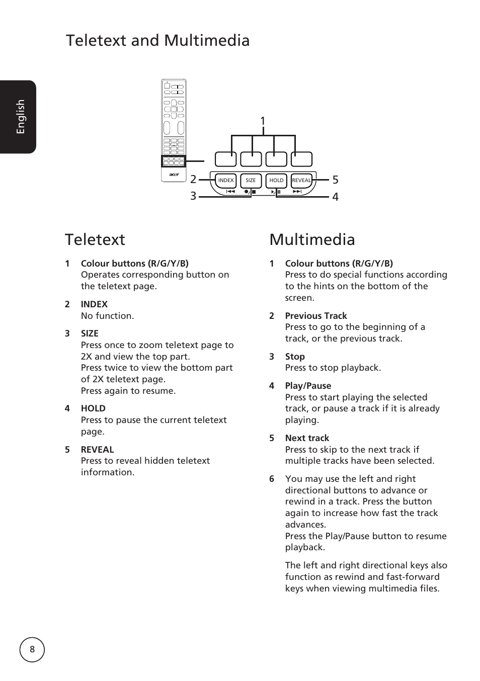 Teletext, Multimedia, Teletext and multimedia | Acer AT2617MF User Manual | Page 8 / 36