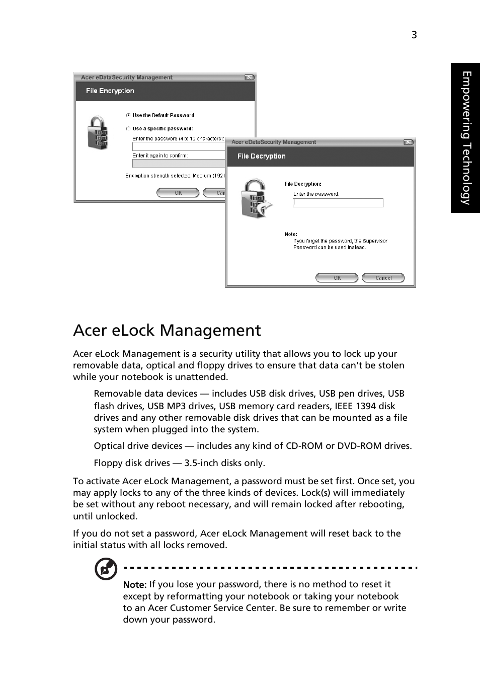 Acer elock management | Acer Aspire 5040 User Manual | Page 13 / 82