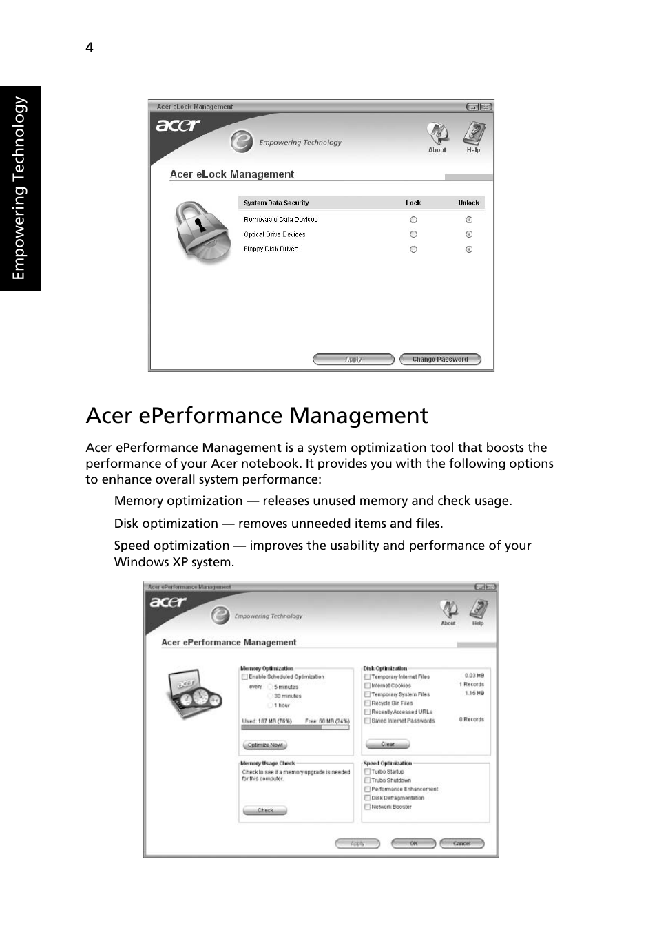 Acer eperformance management | Acer Aspire 5040 User Manual | Page 14 / 82