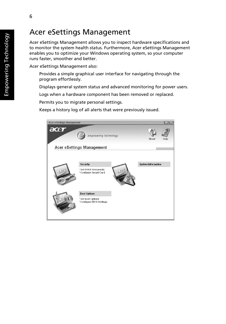 Acer esettings management | Acer Aspire 5040 User Manual | Page 16 / 82