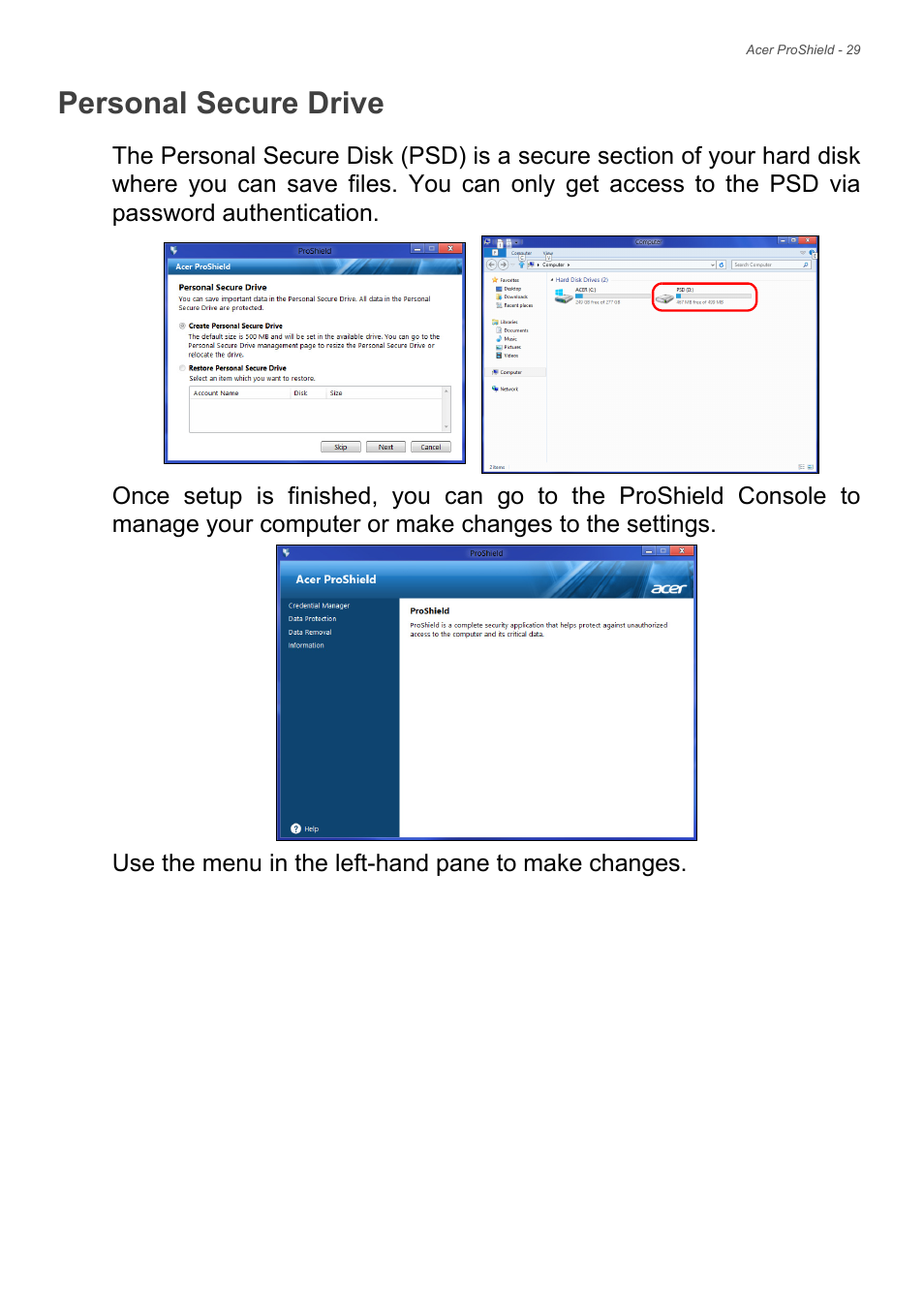 Personal secure drive | Acer Veriton N4620G User Manual | Page 29 / 71