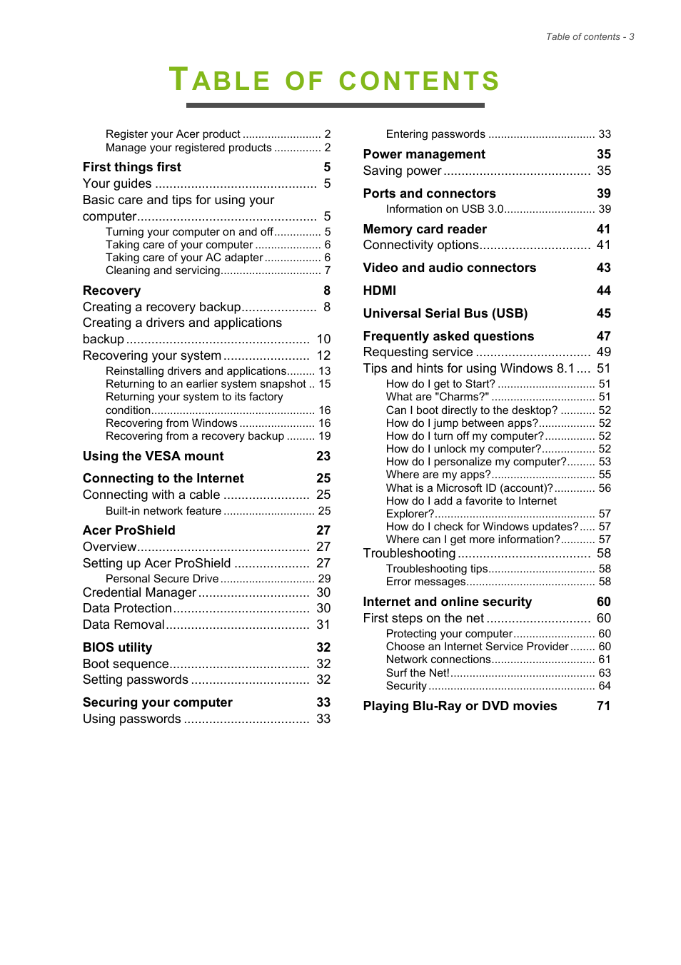 Acer Veriton N4620G User Manual | Page 3 / 71