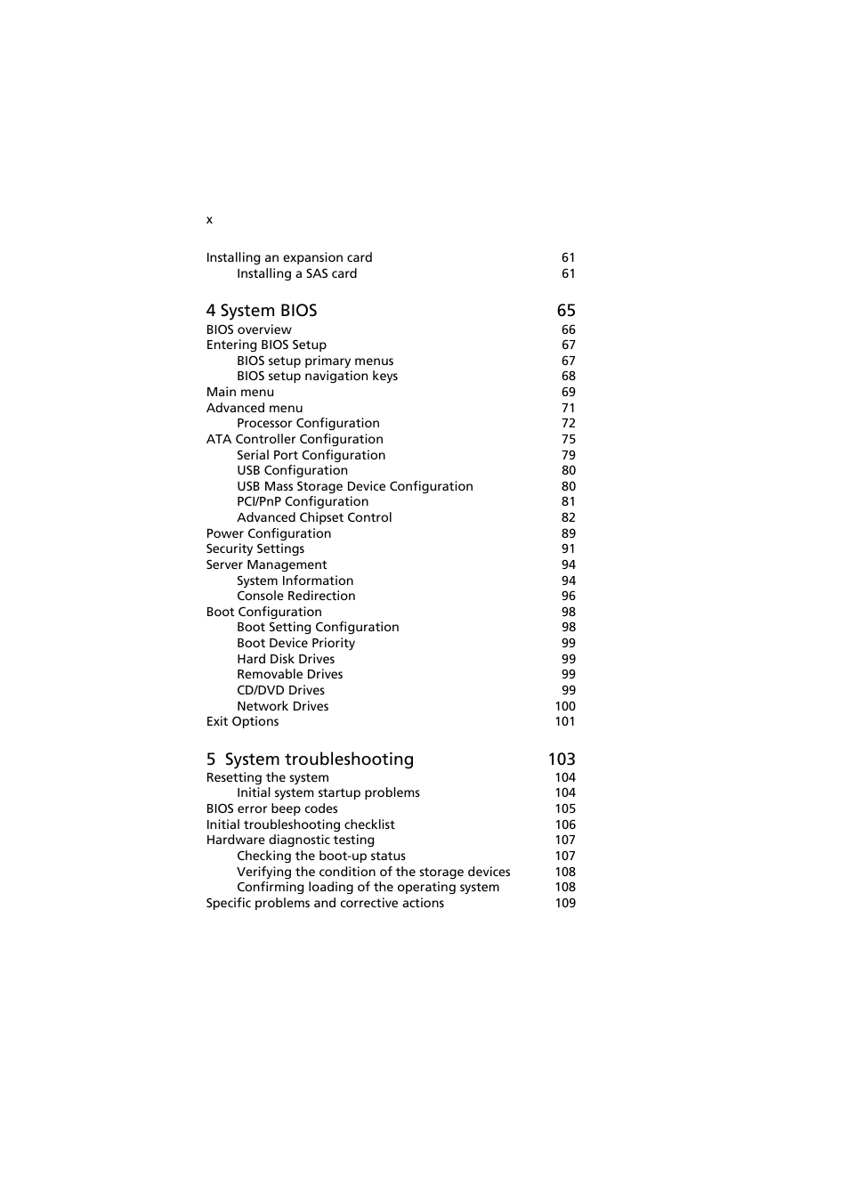 4 system bios 65, 5 system troubleshooting 103 | Acer AT150 F1 User Manual | Page 10 / 182