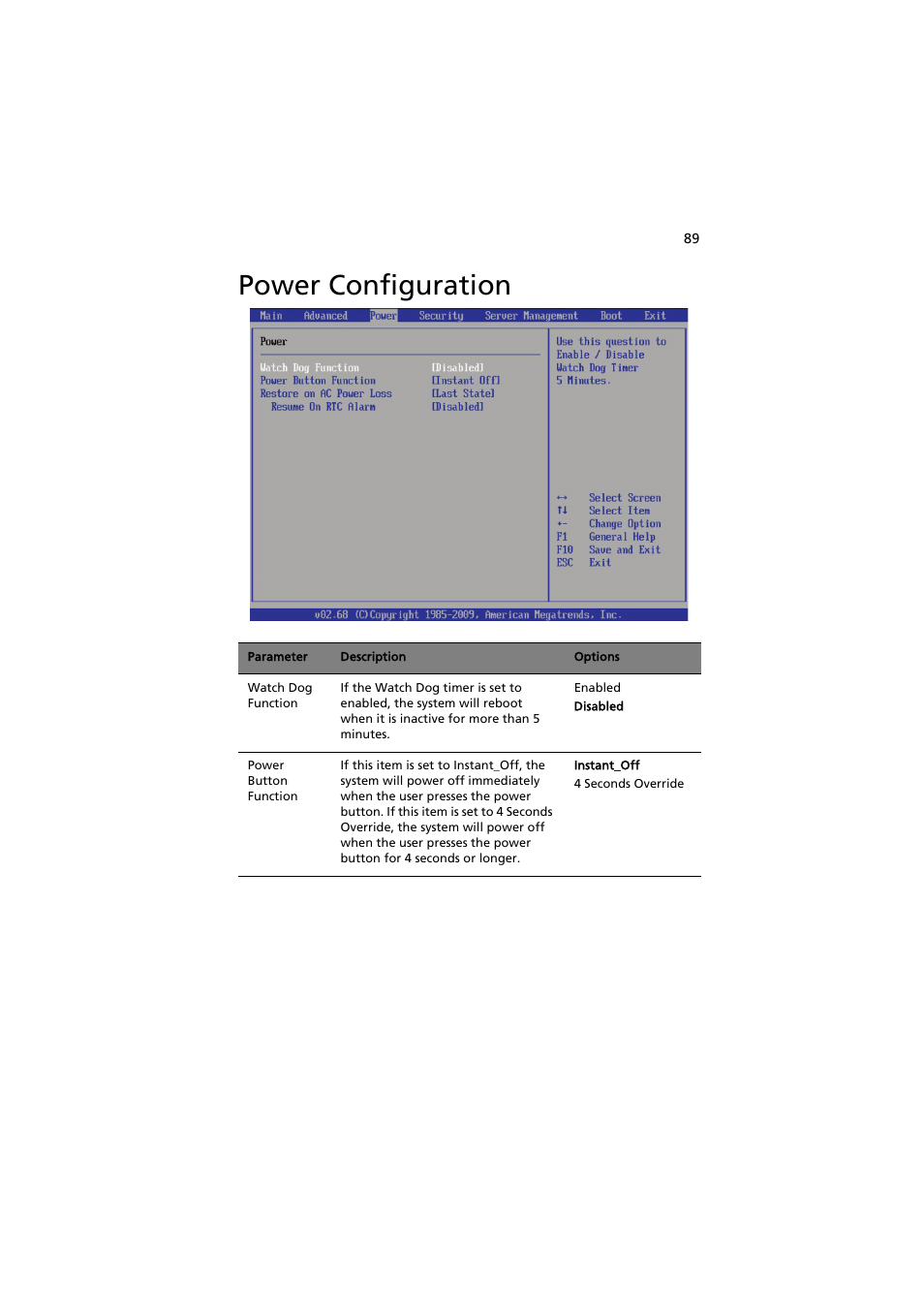 Power configuration | Acer AT150 F1 User Manual | Page 101 / 182