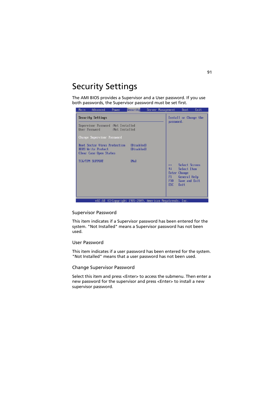 Security settings | Acer AT150 F1 User Manual | Page 103 / 182