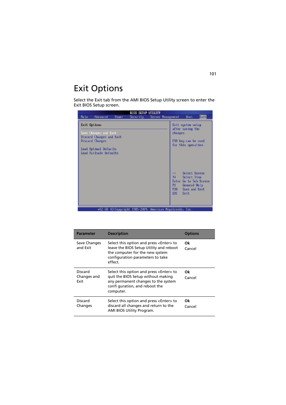 Exit options | Acer AT150 F1 User Manual | Page 113 / 182