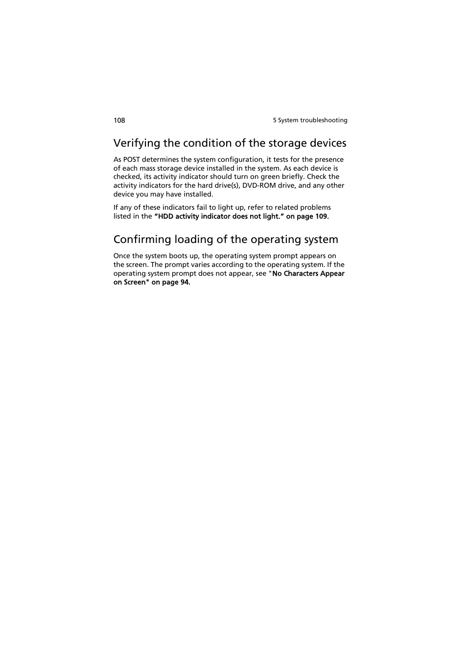 Verifying the condition of the storage devices, Confirming loading of the operating system | Acer AT150 F1 User Manual | Page 120 / 182