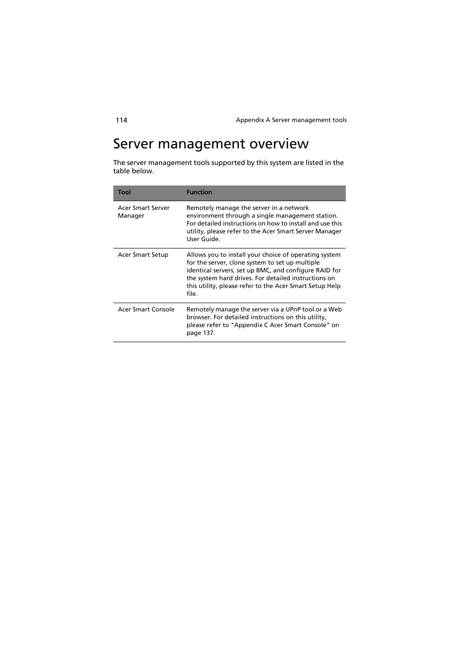 Server management overview | Acer AT150 F1 User Manual | Page 126 / 182