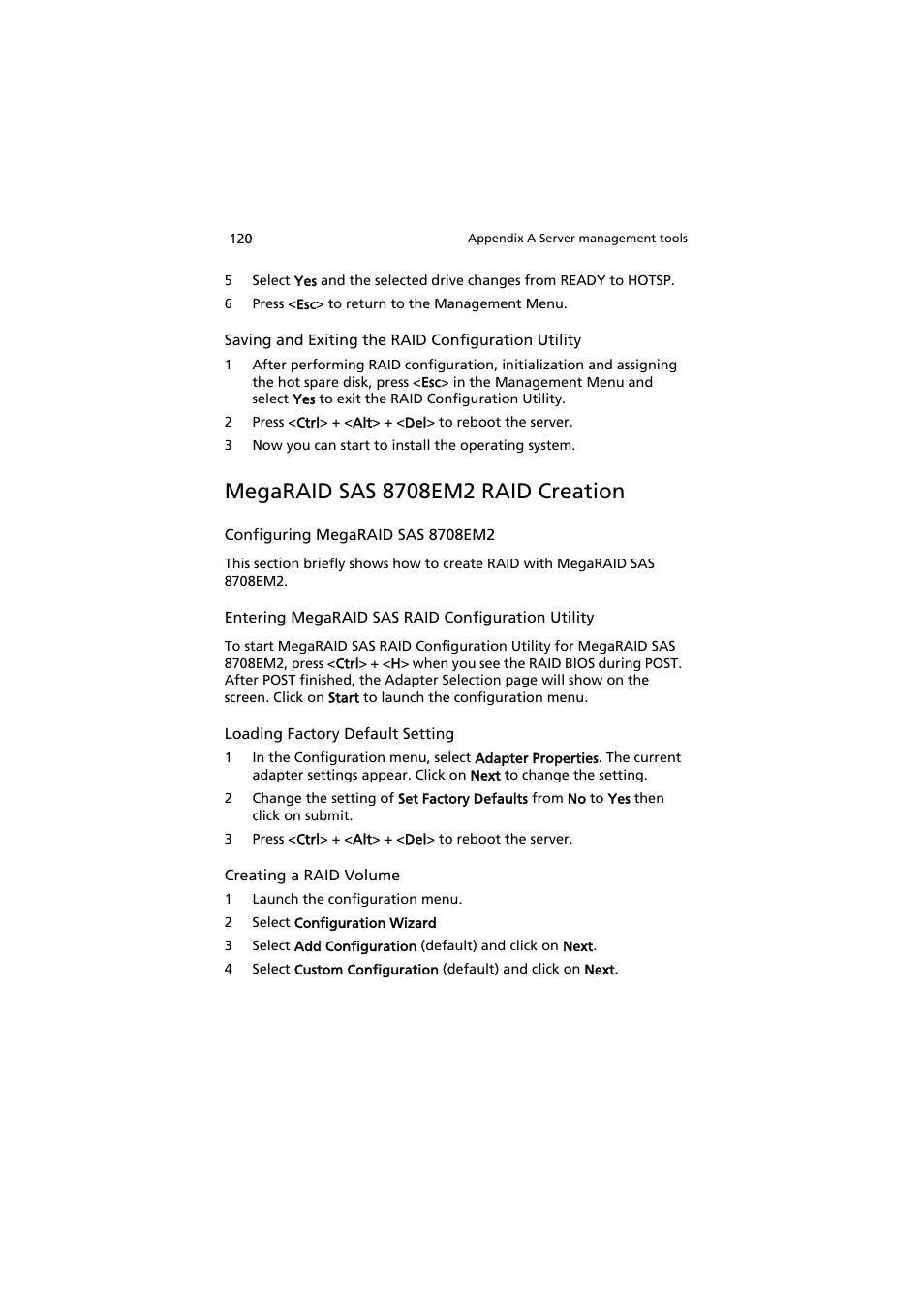 Megaraid sas 8708em2 raid creation | Acer AT150 F1 User Manual | Page 132 / 182