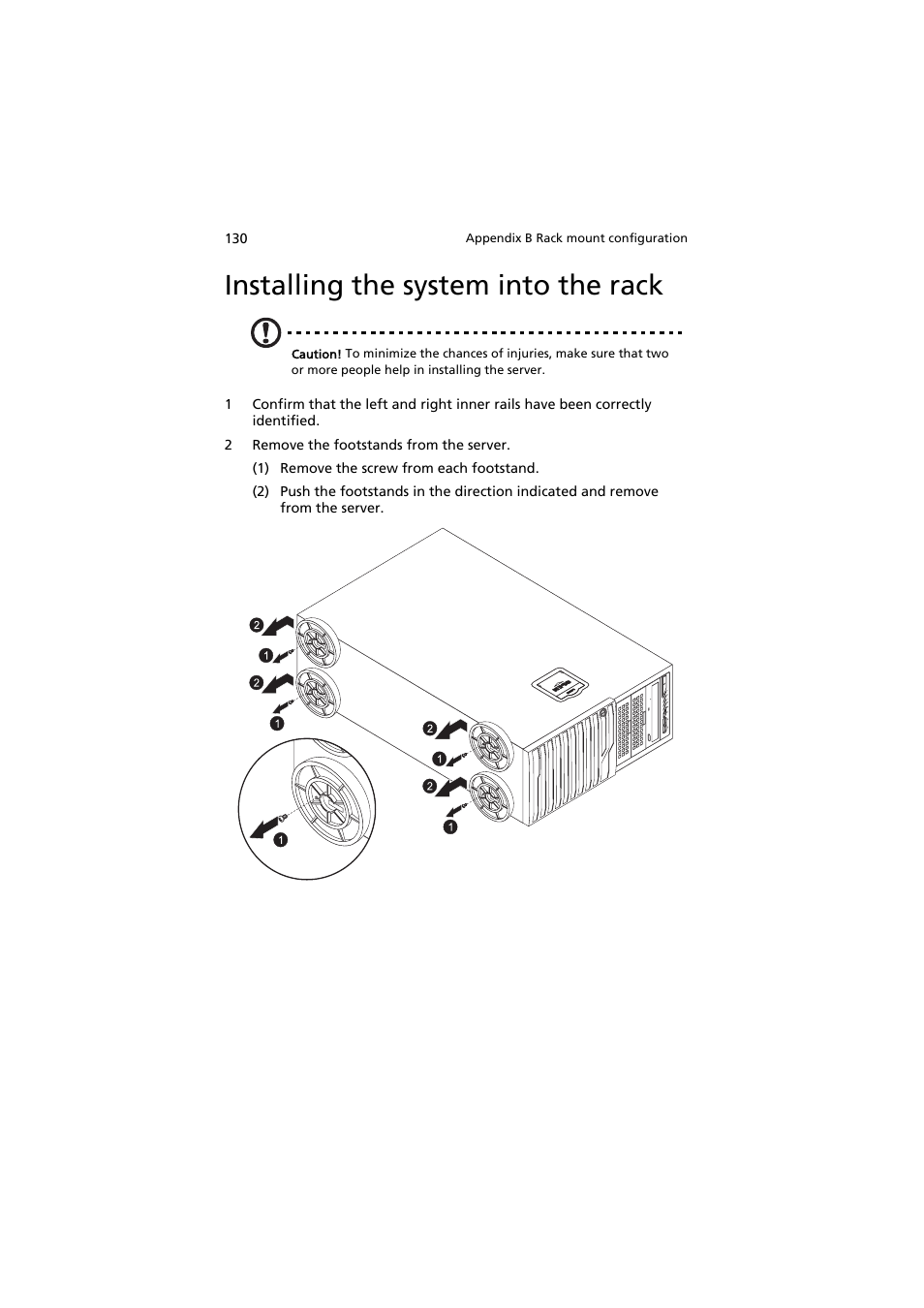 Installing the system into the rack | Acer AT150 F1 User Manual | Page 142 / 182