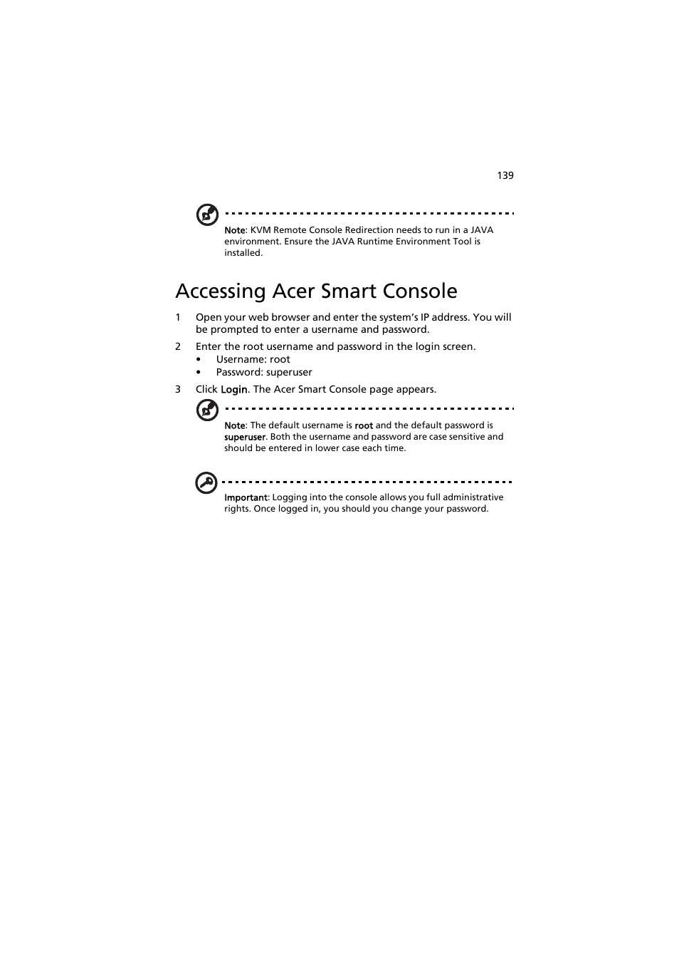 Accessing acer smart console | Acer AT150 F1 User Manual | Page 151 / 182