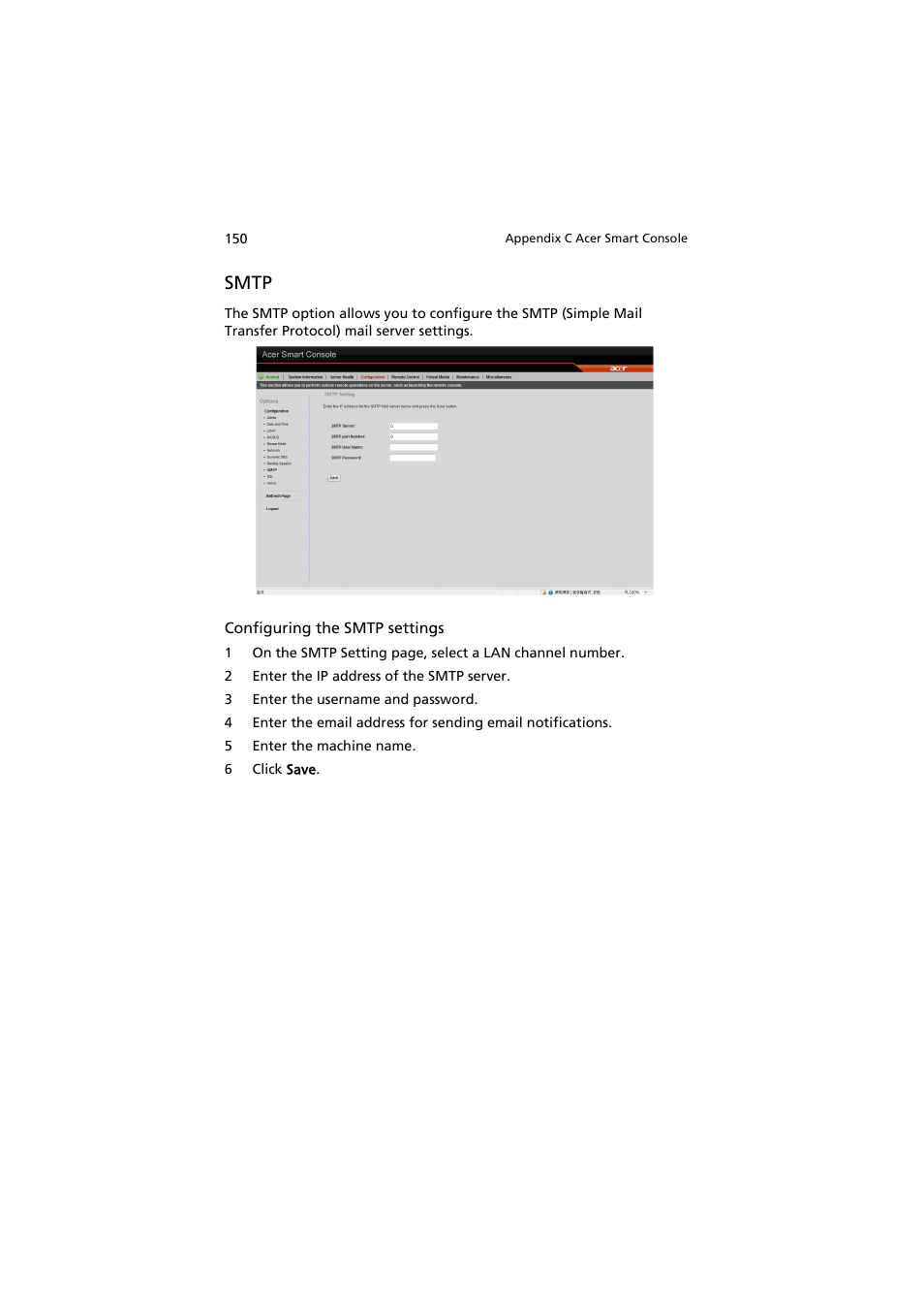 Smtp | Acer AT150 F1 User Manual | Page 162 / 182