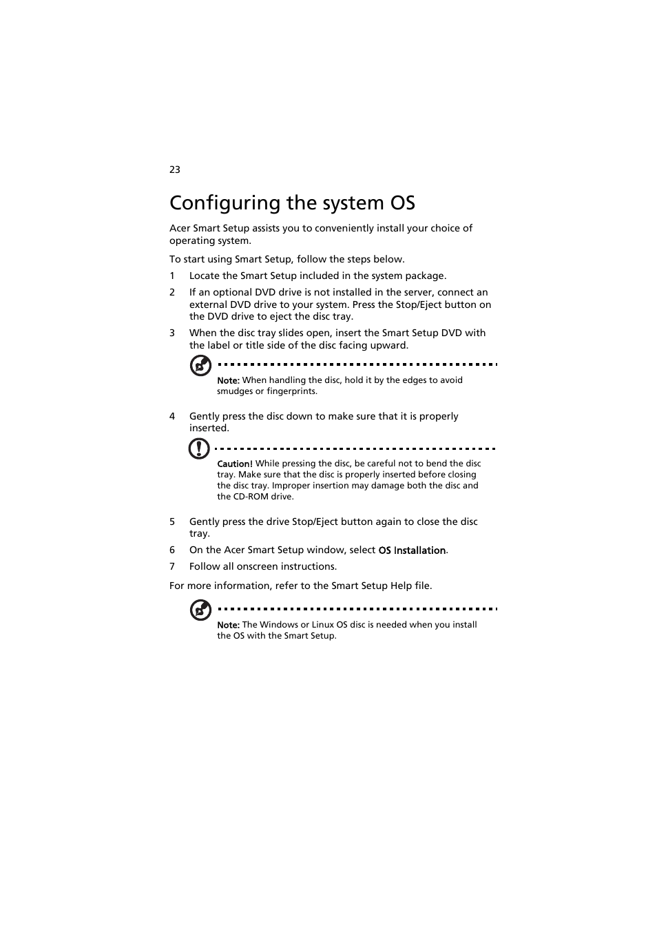 Configuring the system os | Acer AT150 F1 User Manual | Page 35 / 182