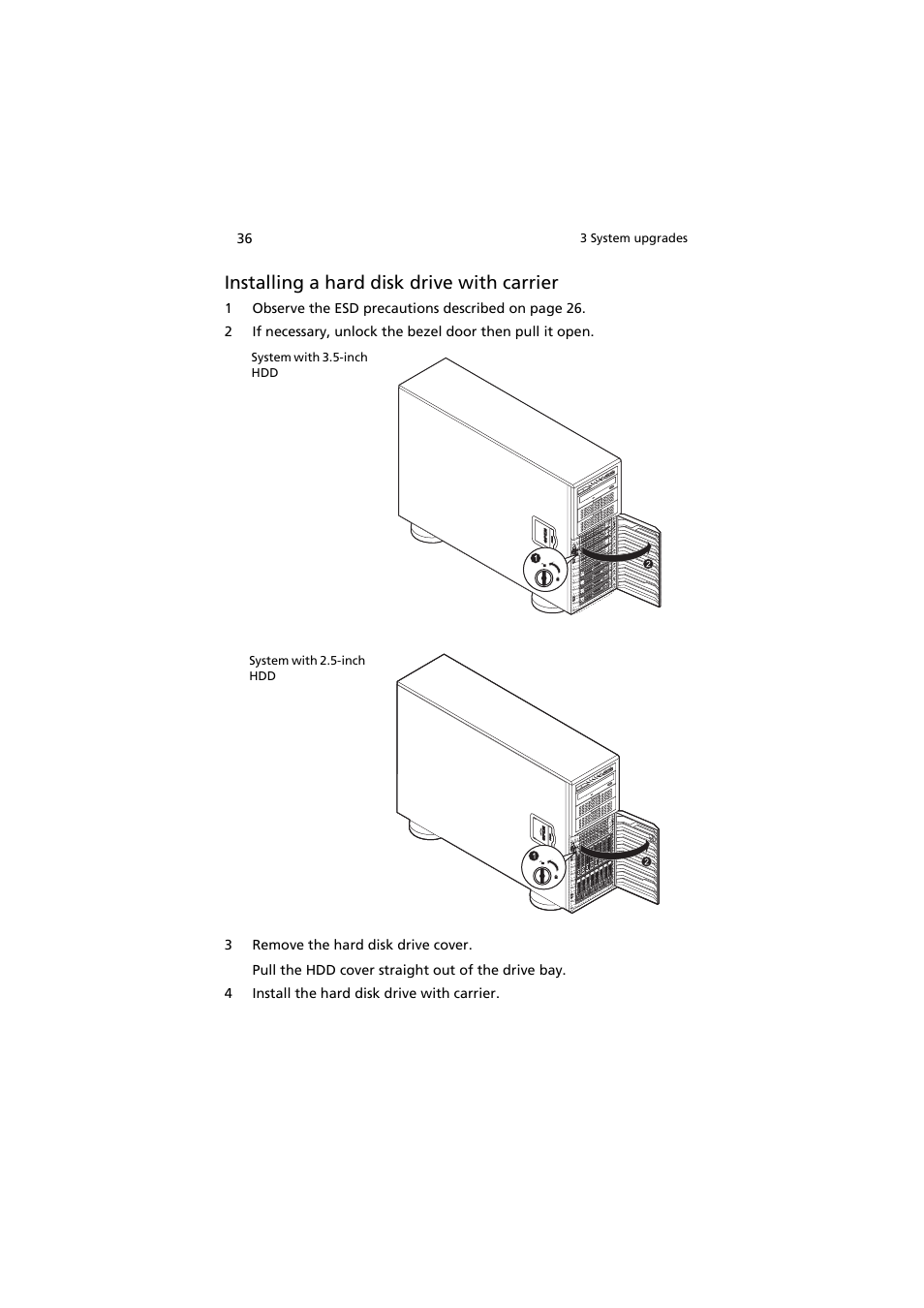 Installing a hard disk drive with carrier | Acer AT150 F1 User Manual | Page 48 / 182