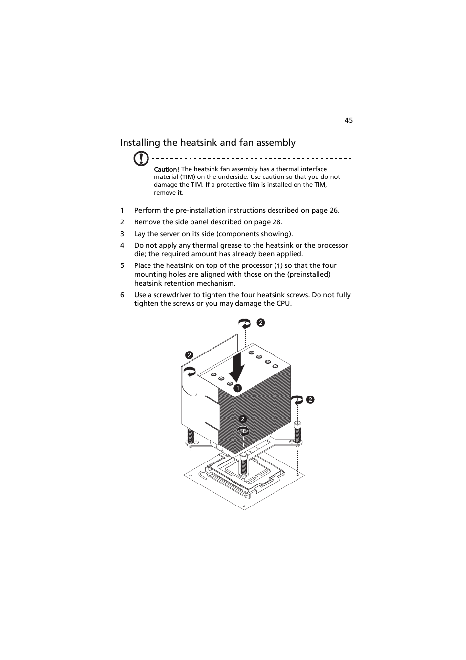 Installing the heatsink and fan assembly | Acer AT150 F1 User Manual | Page 57 / 182