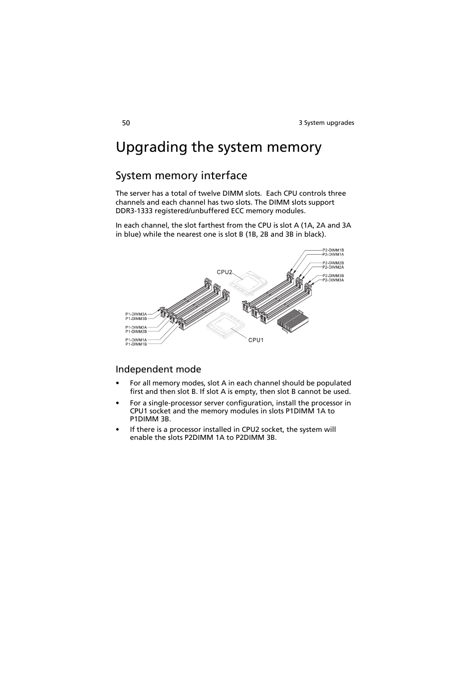 Upgrading the system memory, System memory interface | Acer AT150 F1 User Manual | Page 62 / 182