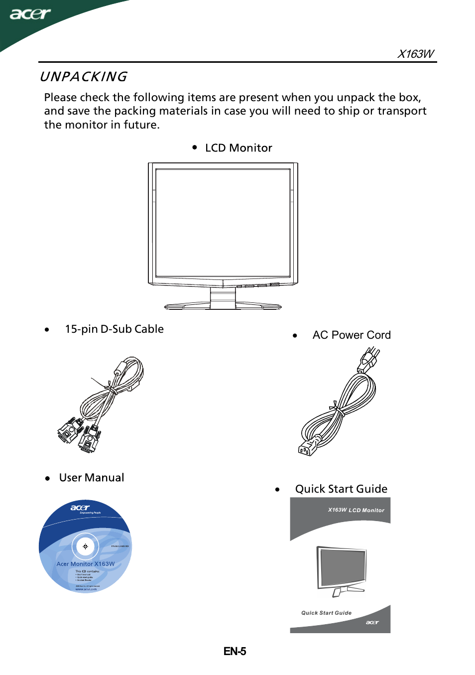 Acer X163W User Manual | Page 6 / 23