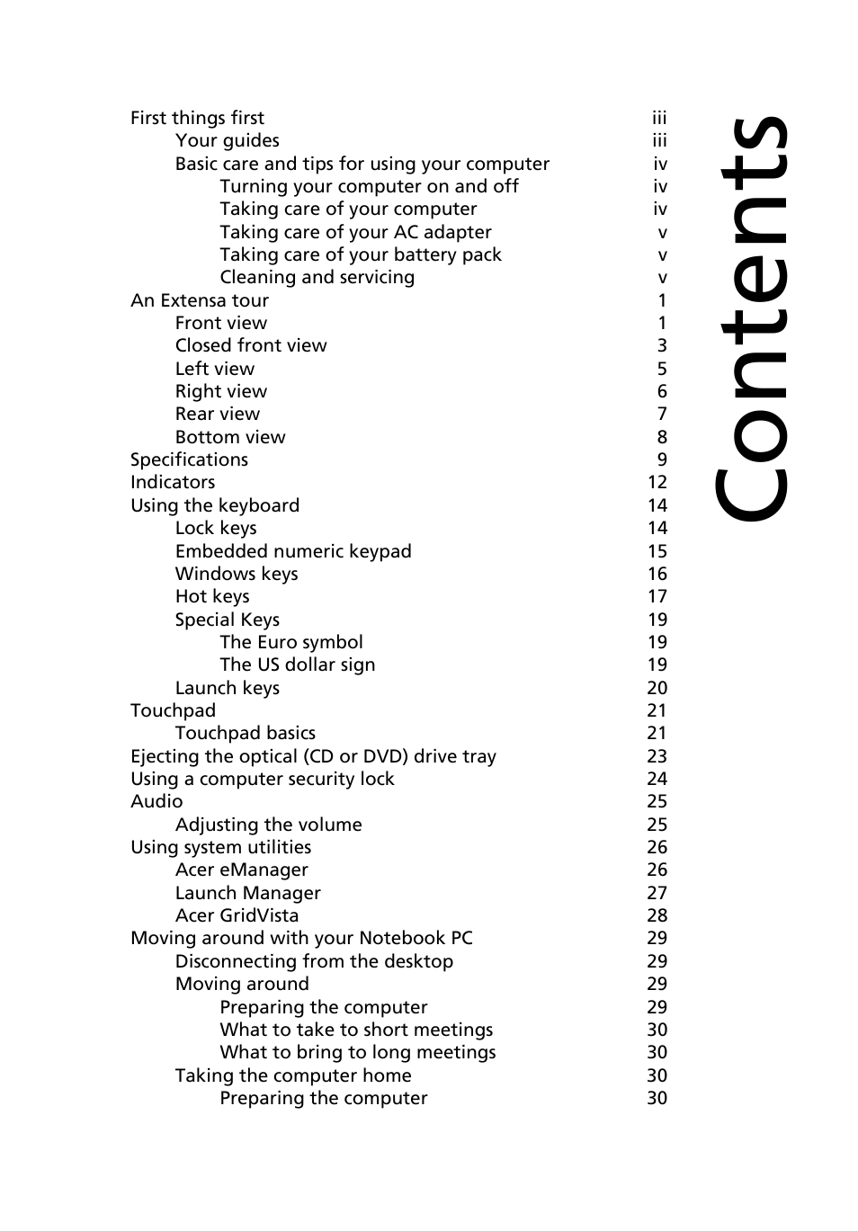 Acer Extensa 4100 User Manual | Page 7 / 86