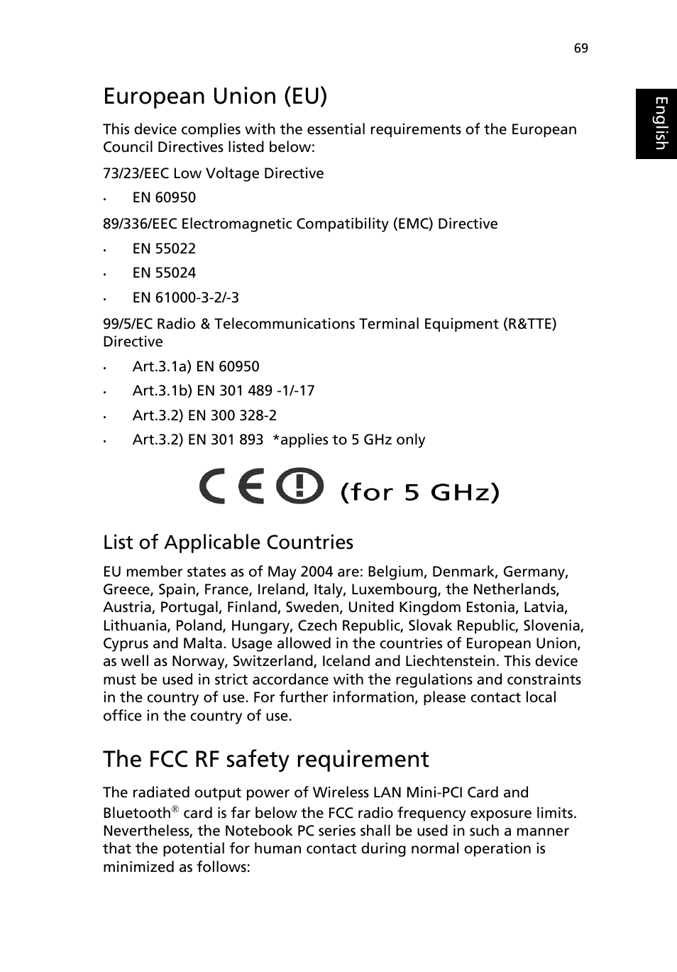 European union (eu), The fcc rf safety requirement, List of applicable countries | Acer Extensa 4100 User Manual | Page 79 / 86