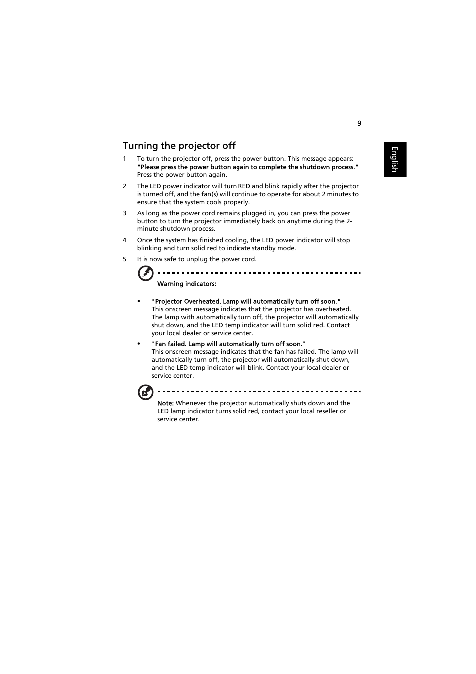 Turning the projector off | Acer H6500 User Manual | Page 19 / 56