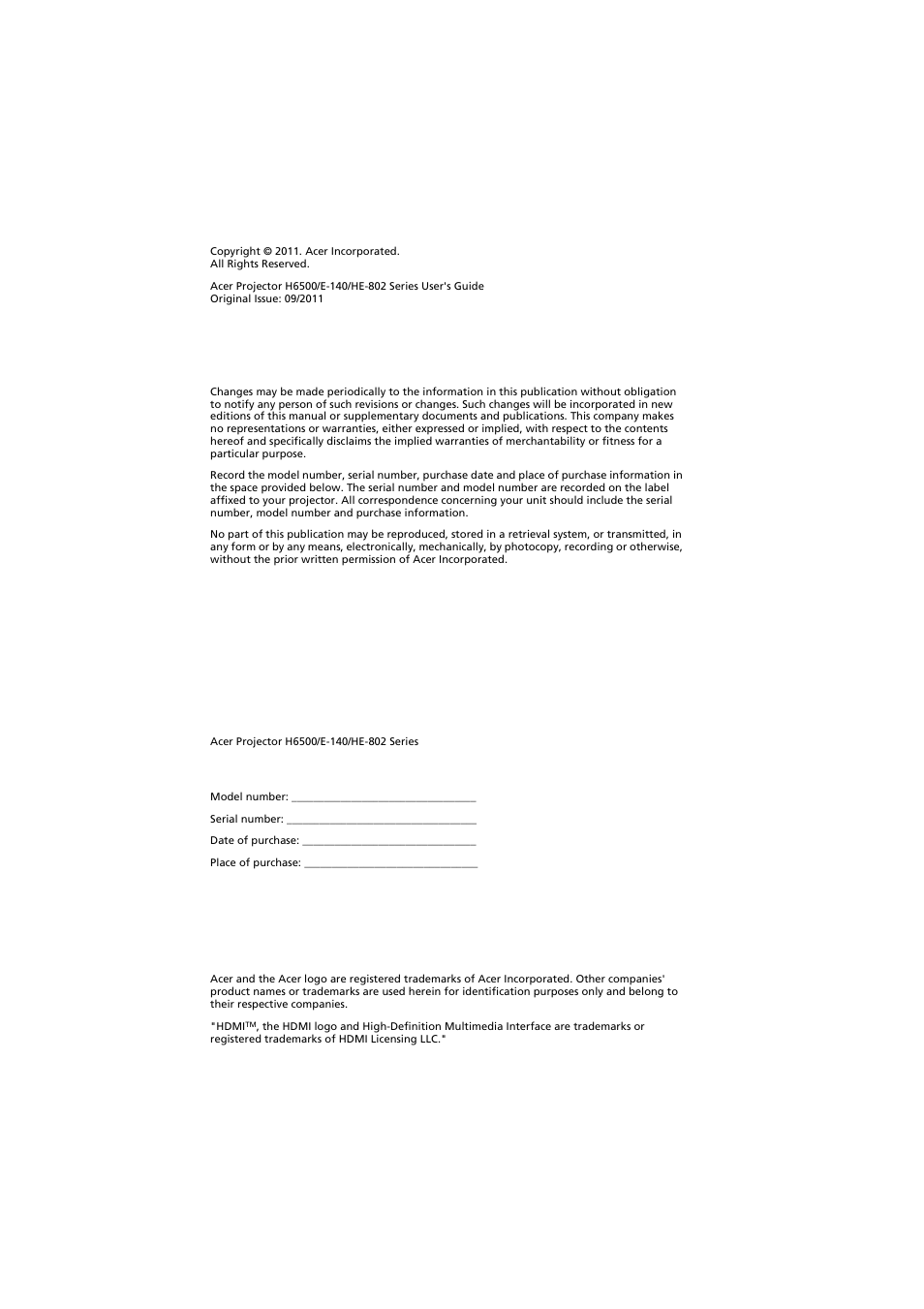 Acer H6500 User Manual | Page 2 / 56