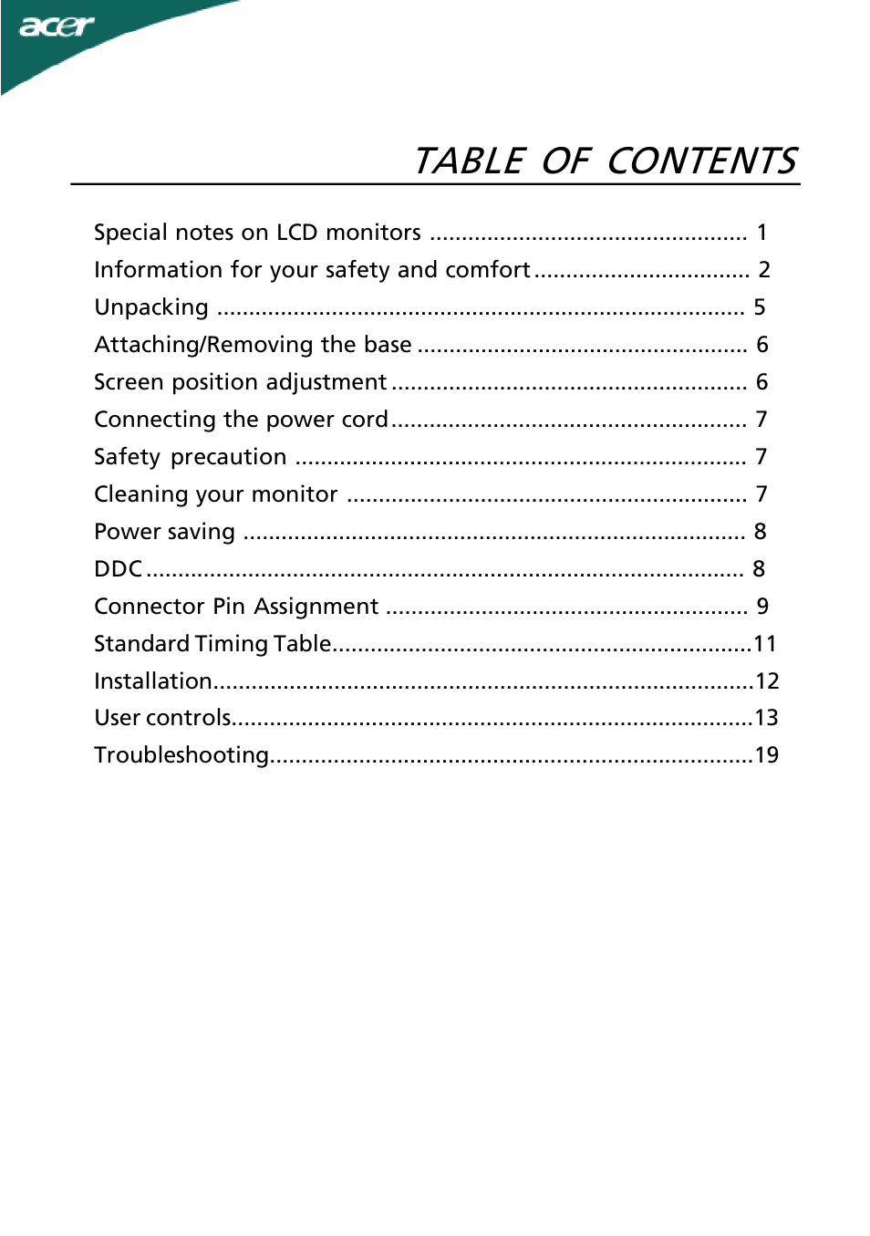 Acer A181HL User Manual | 23 pages