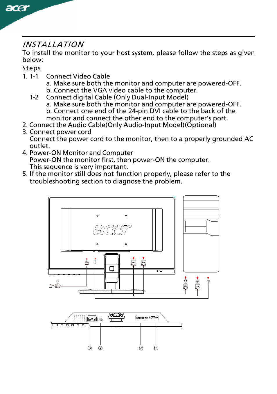 Installation | Acer A181HL User Manual | Page 13 / 23