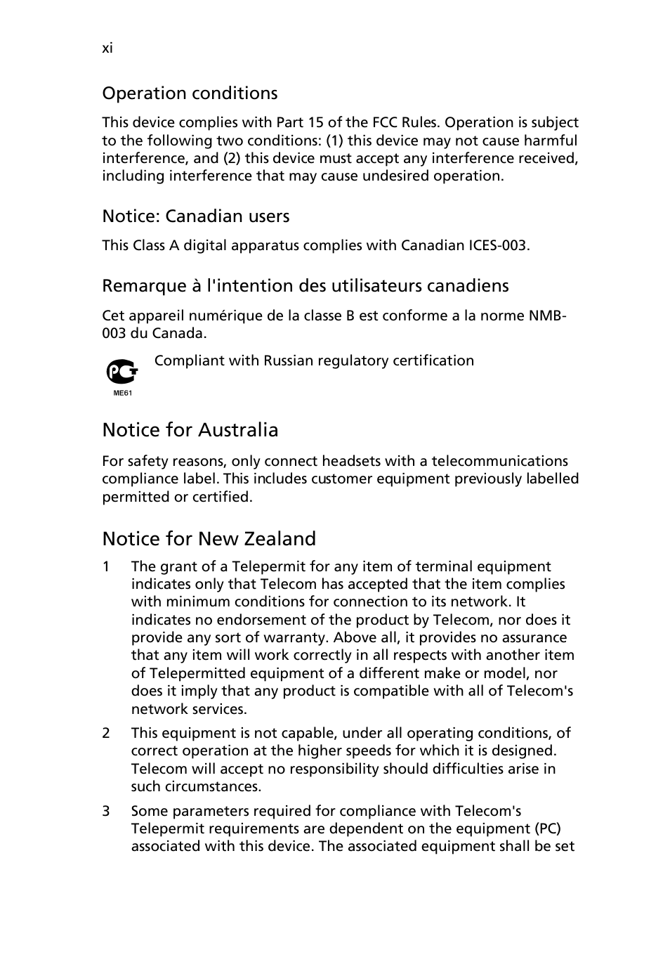 Notice for australia, Notice for new zealand | Acer AB460 F1 User Manual | Page 11 / 618