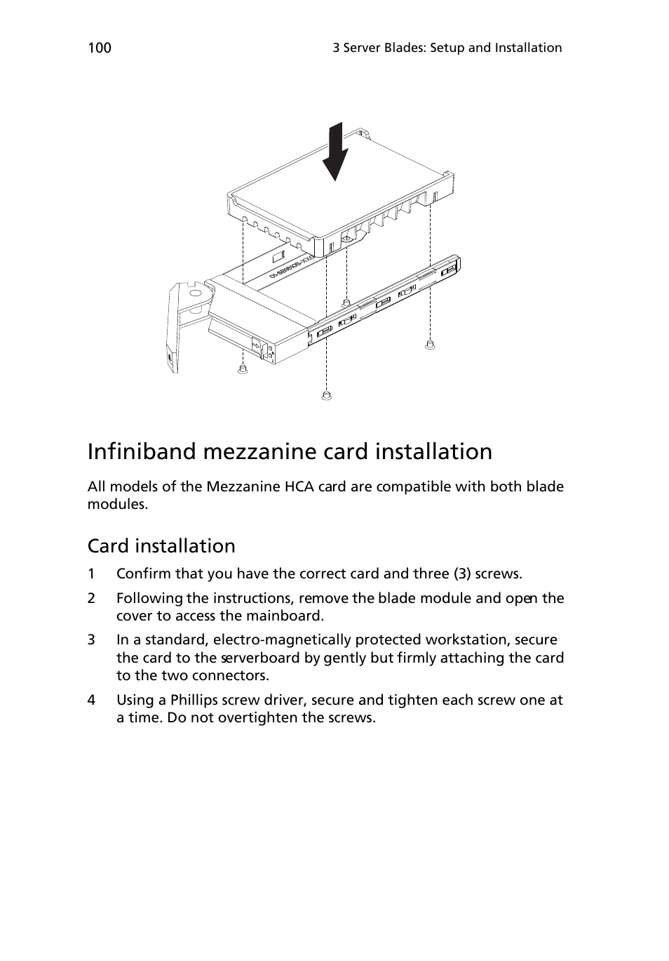 Infiniband mezzanine card installation, Card installation | Acer AB460 F1 User Manual | Page 120 / 618