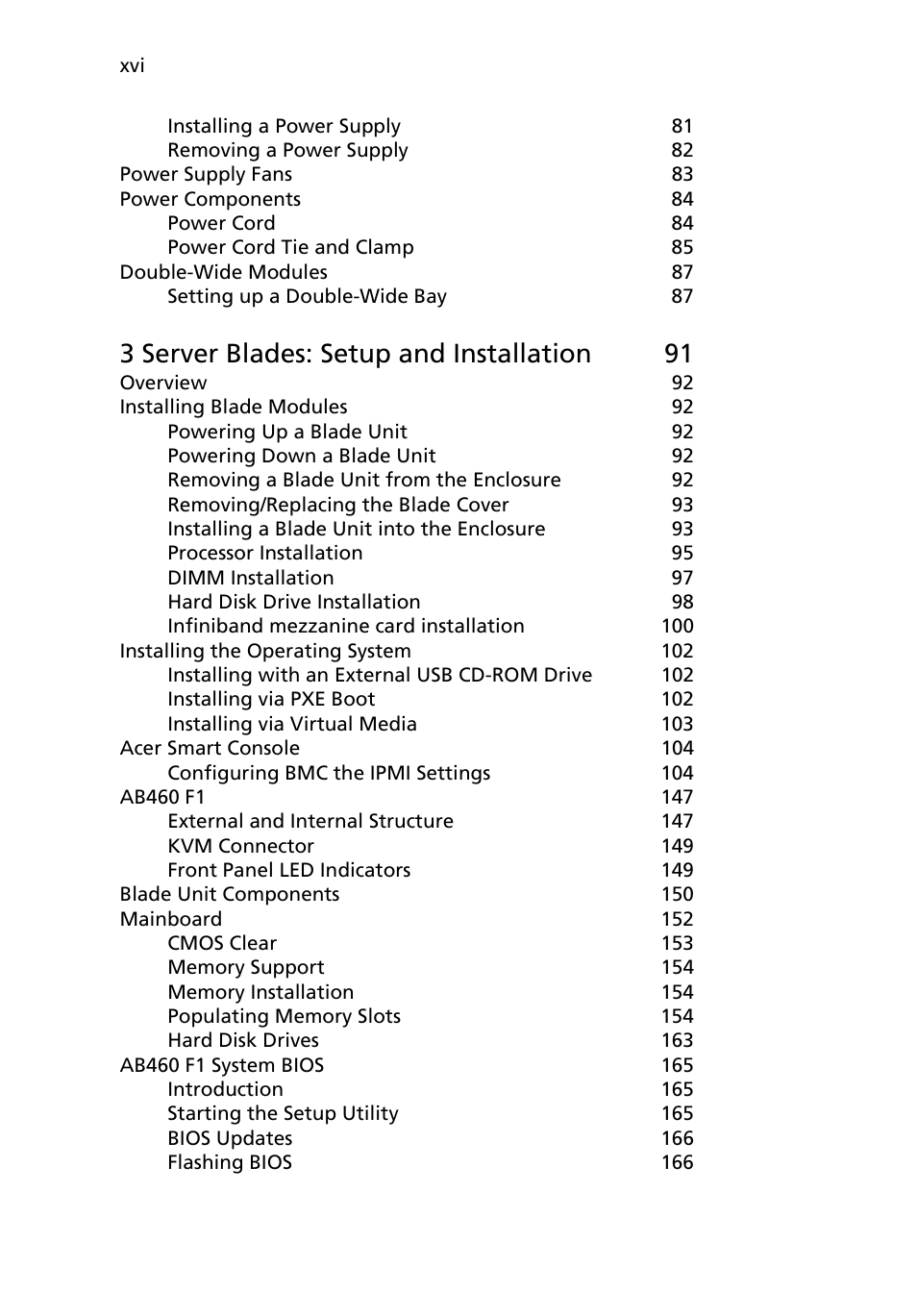 3 server blades: setup and installation 91 | Acer AB460 F1 User Manual | Page 16 / 618