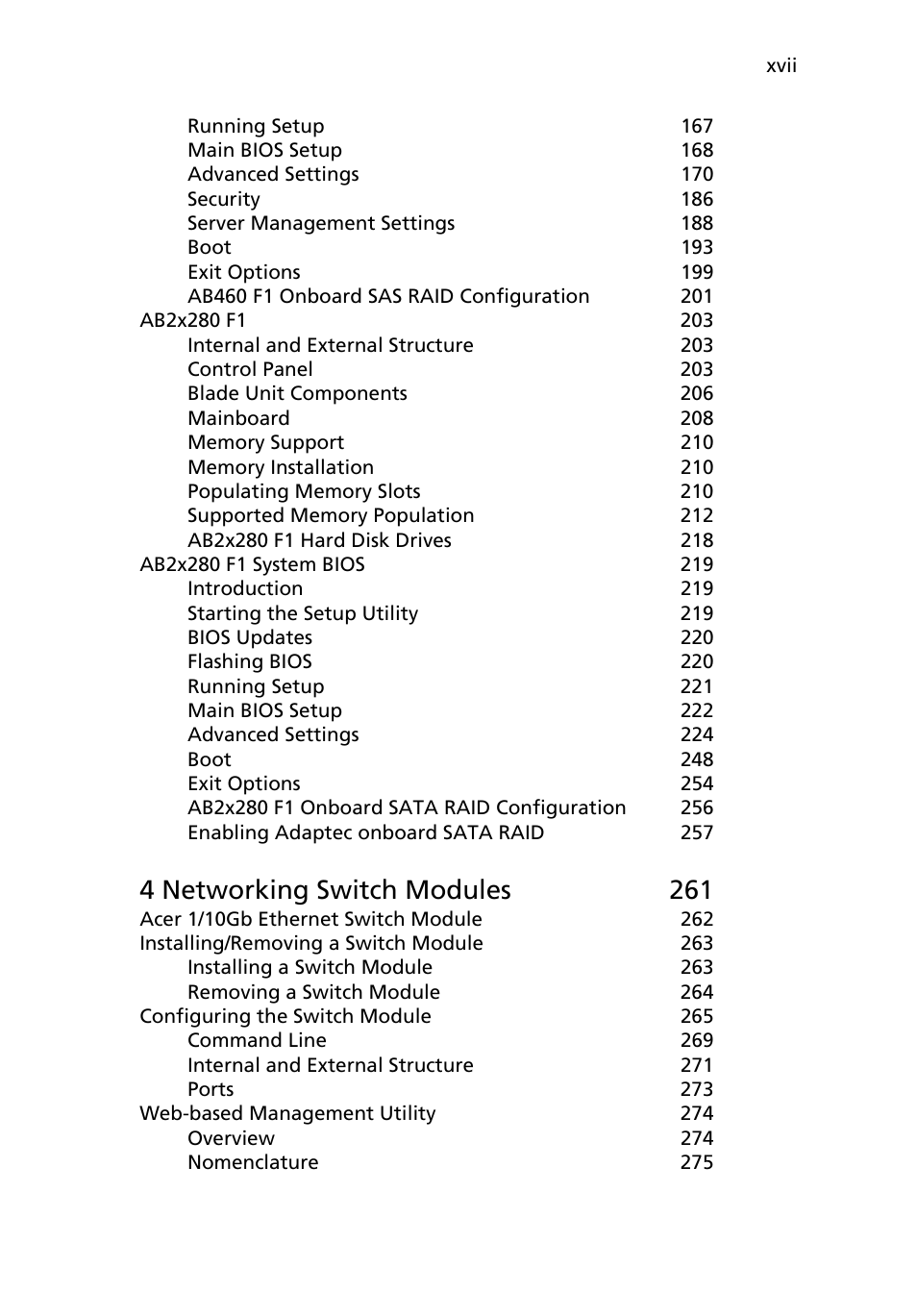 4 networking switch modules 261 | Acer AB460 F1 User Manual | Page 17 / 618